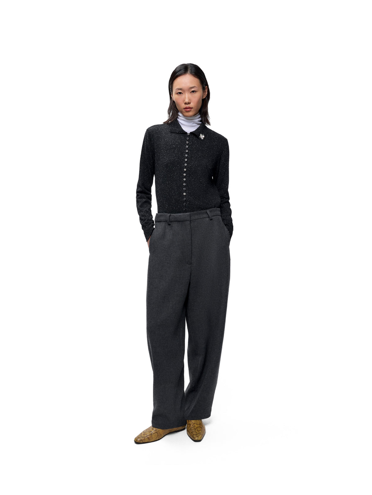 Silk & Wool Flecked Polo Black
