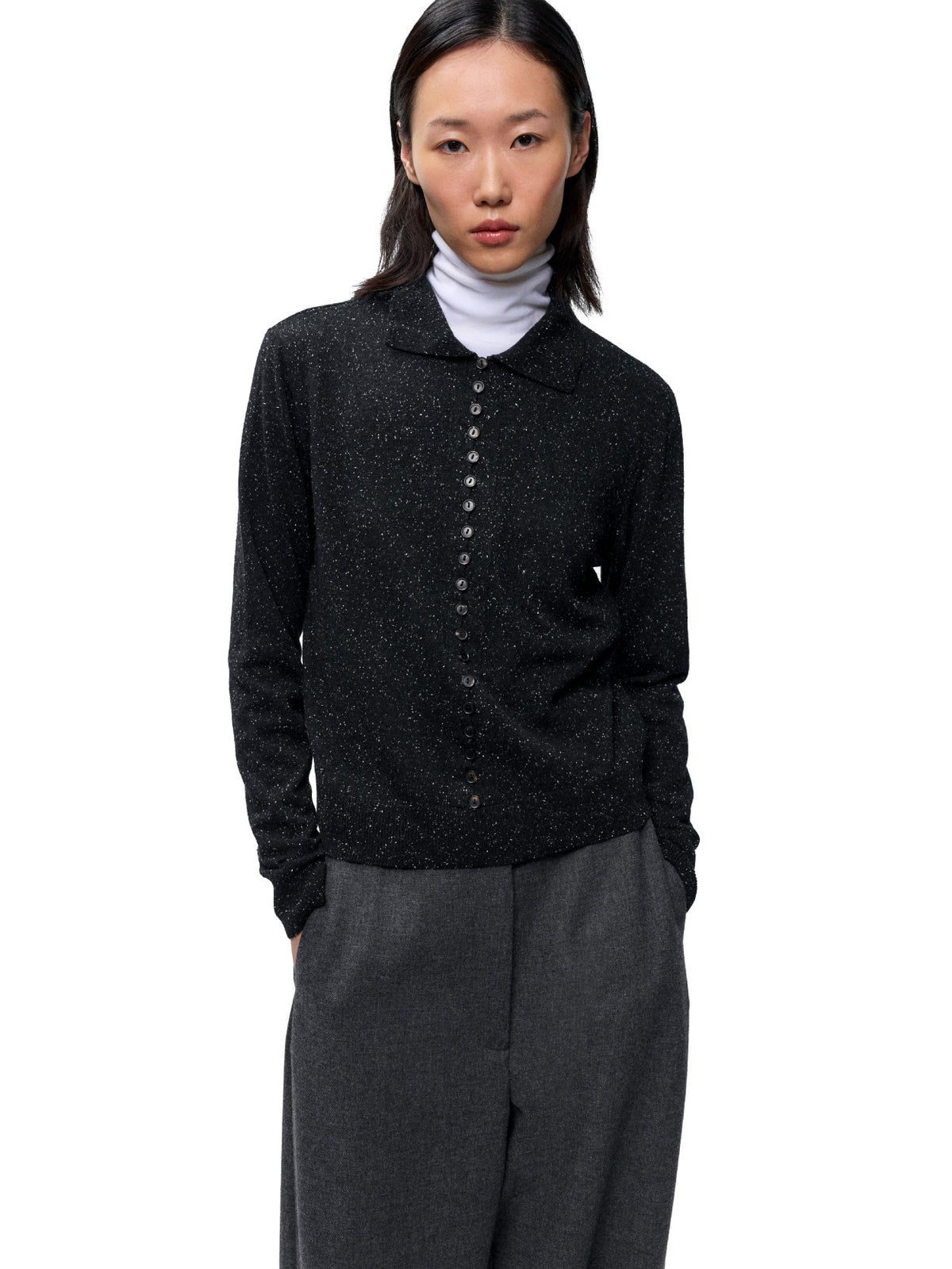 Silk & Wool Flecked Polo Black