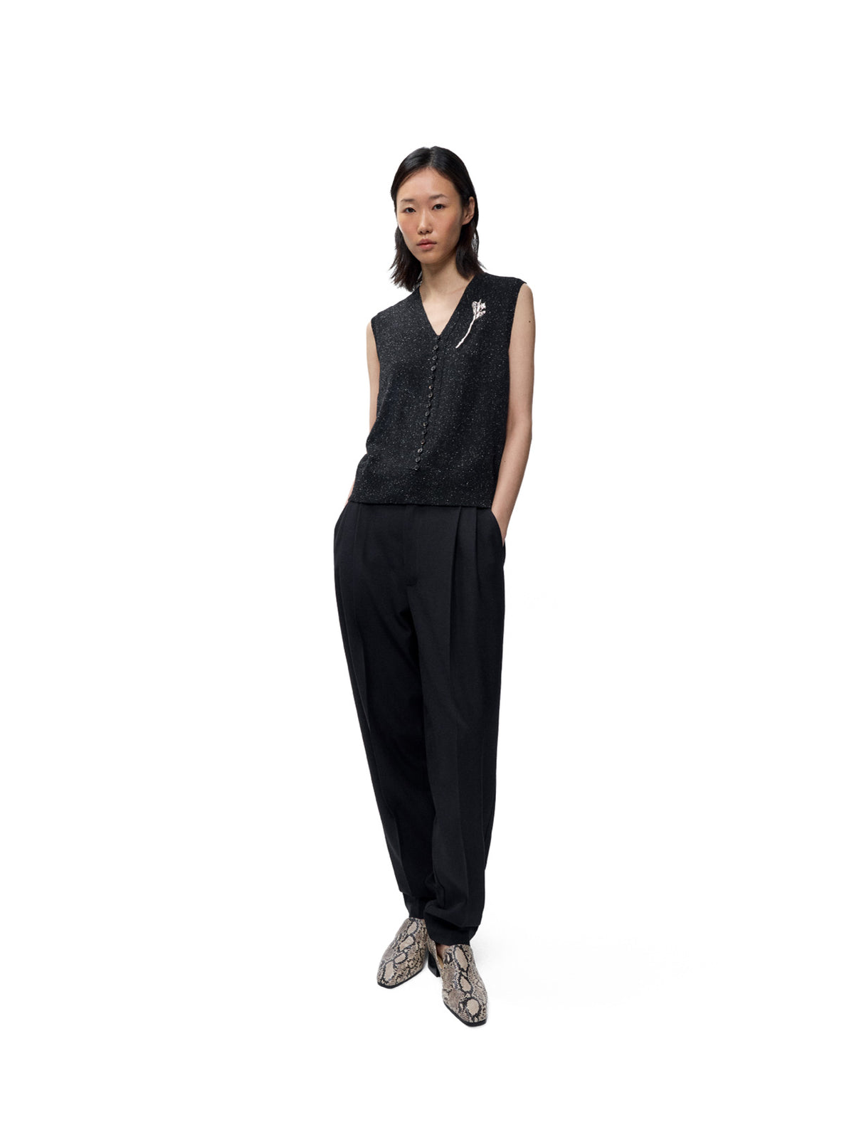 Silk & Wool Flecked Waistcoat Black