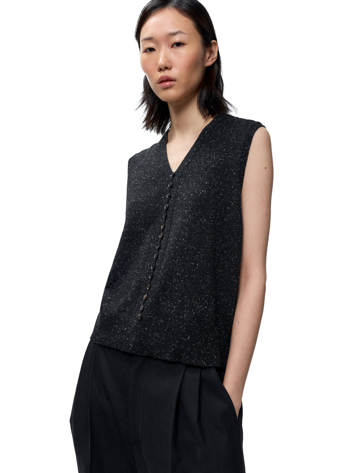 Silk & Wool Flecked Waistcoat Black