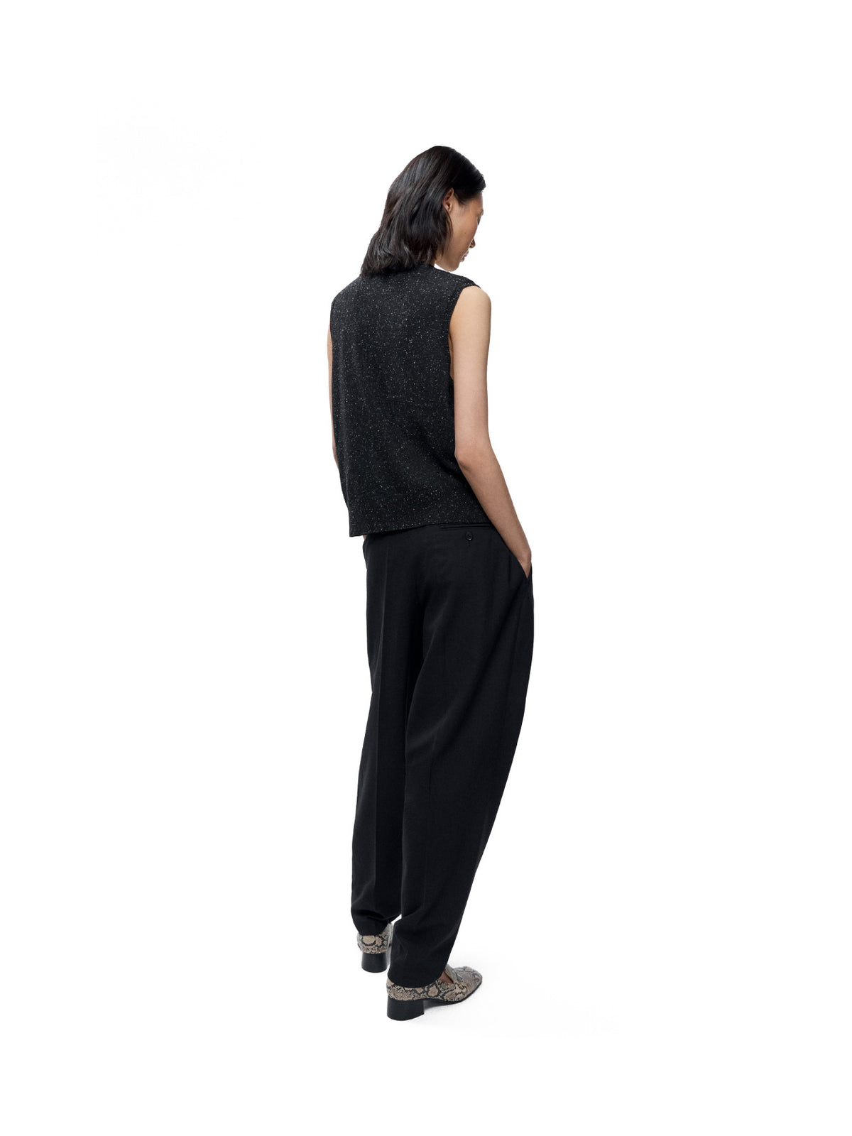 Silk & Wool Flecked Waistcoat Black