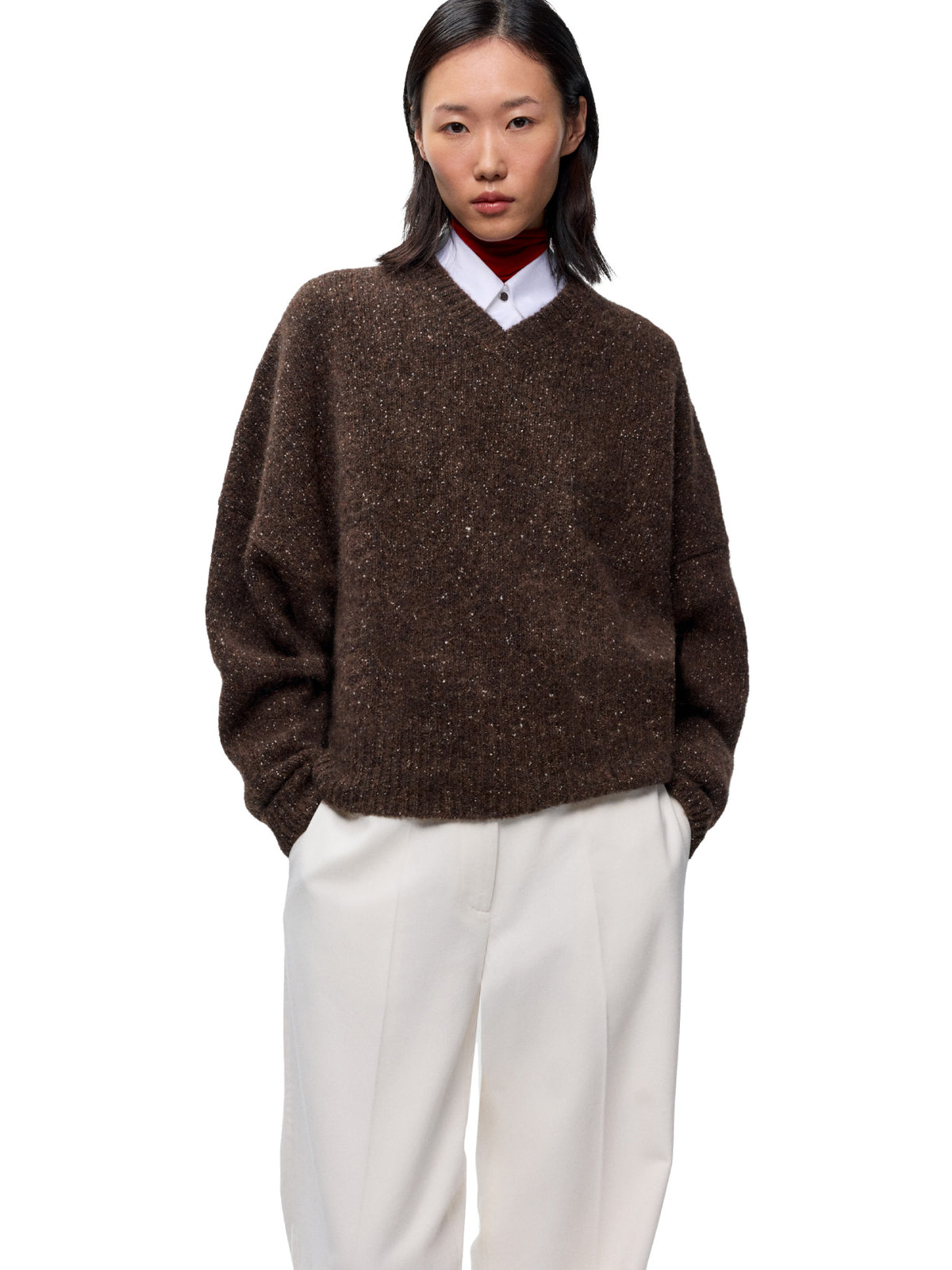 Speckled V-Neck Sweater Chocolate