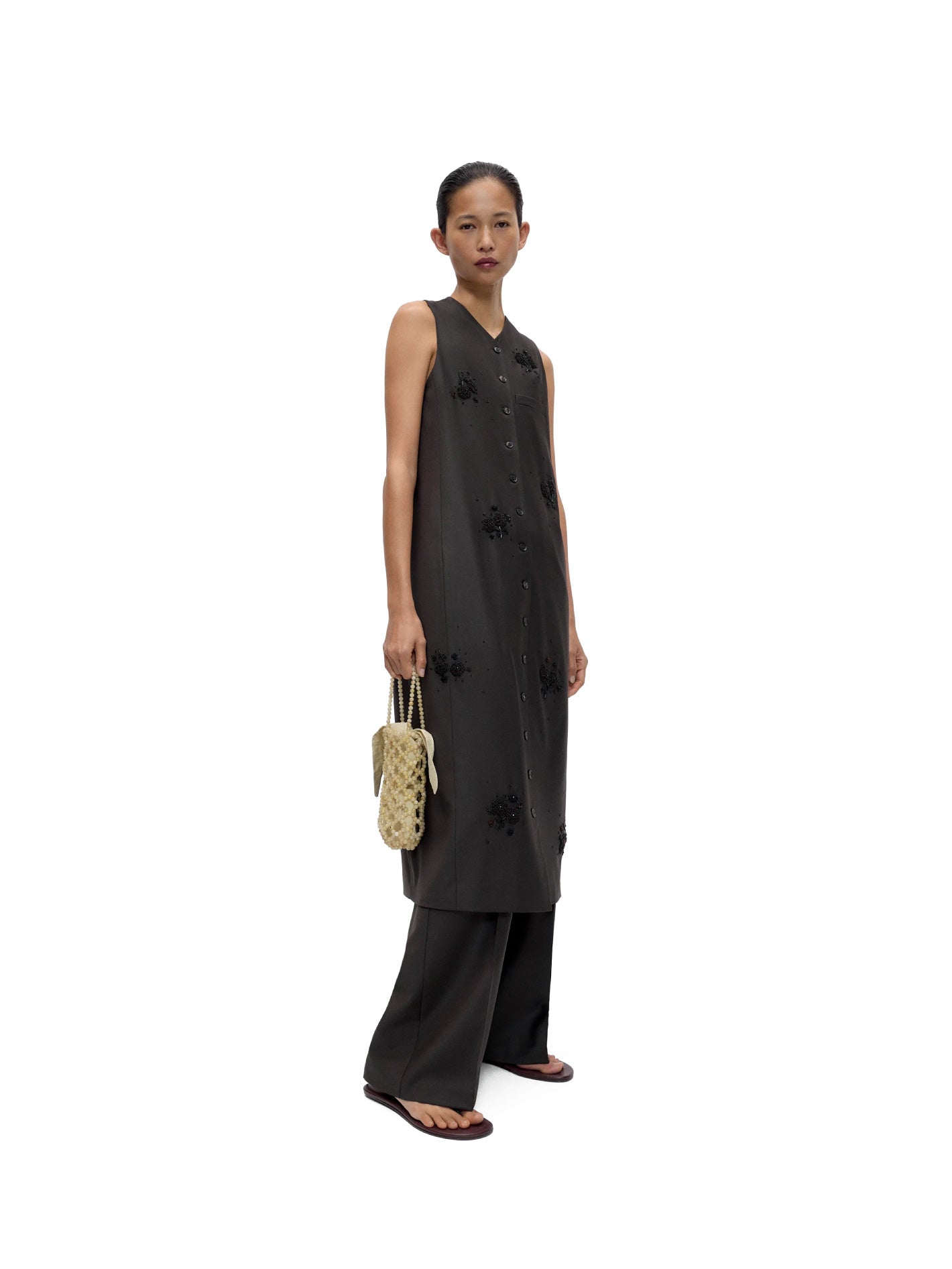 Tailored Embellished Long Dress Dark Brown