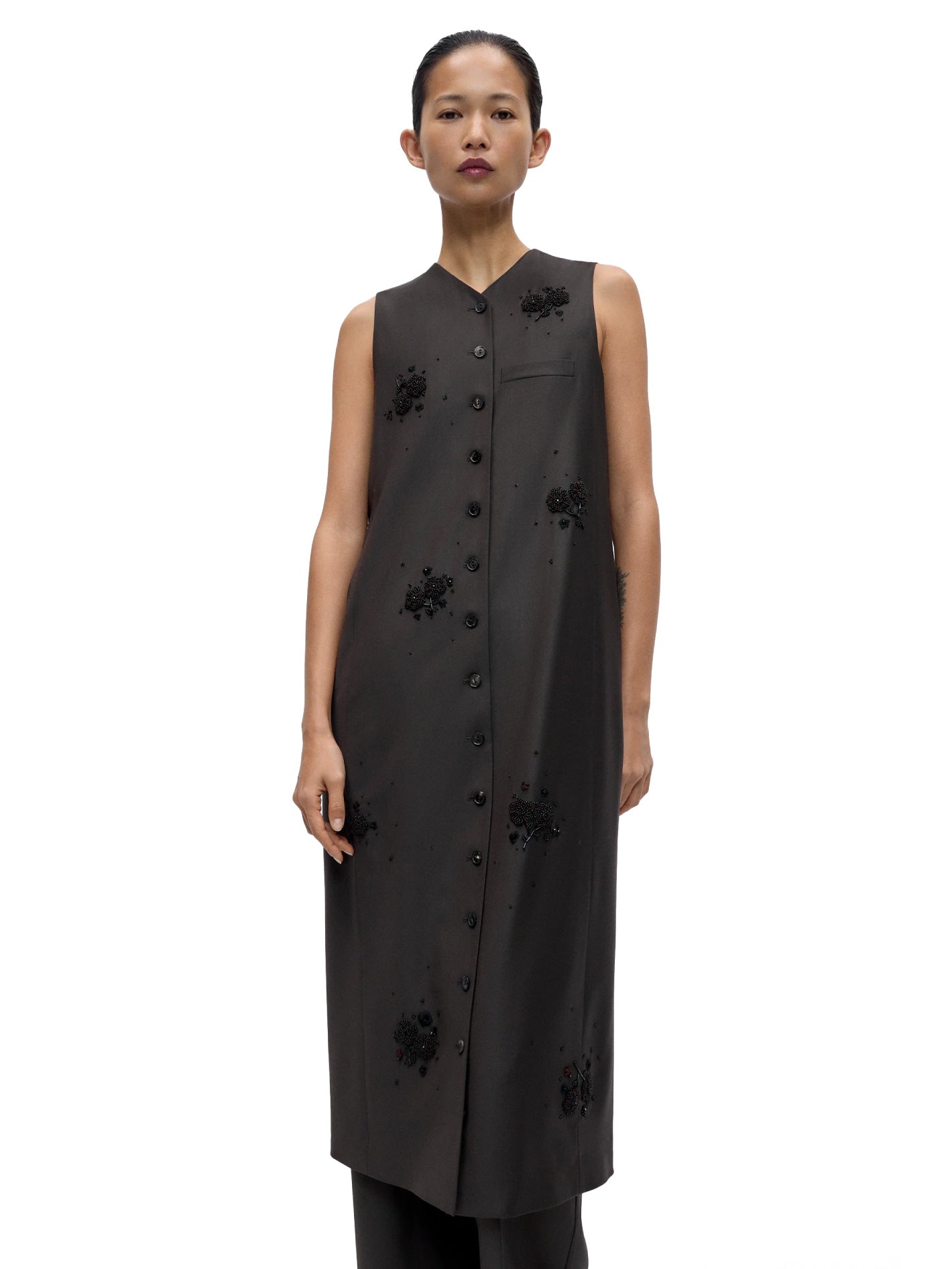 Tailored Embellished Long Dress Dark Brown