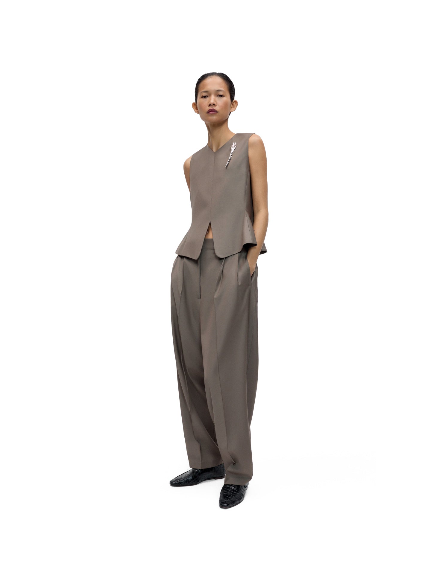 Tailored Peplum Vest Taupe