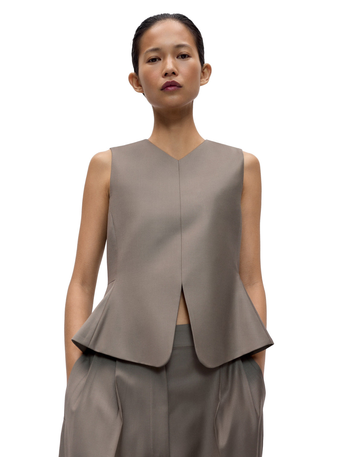Tailored Peplum Vest Taupe