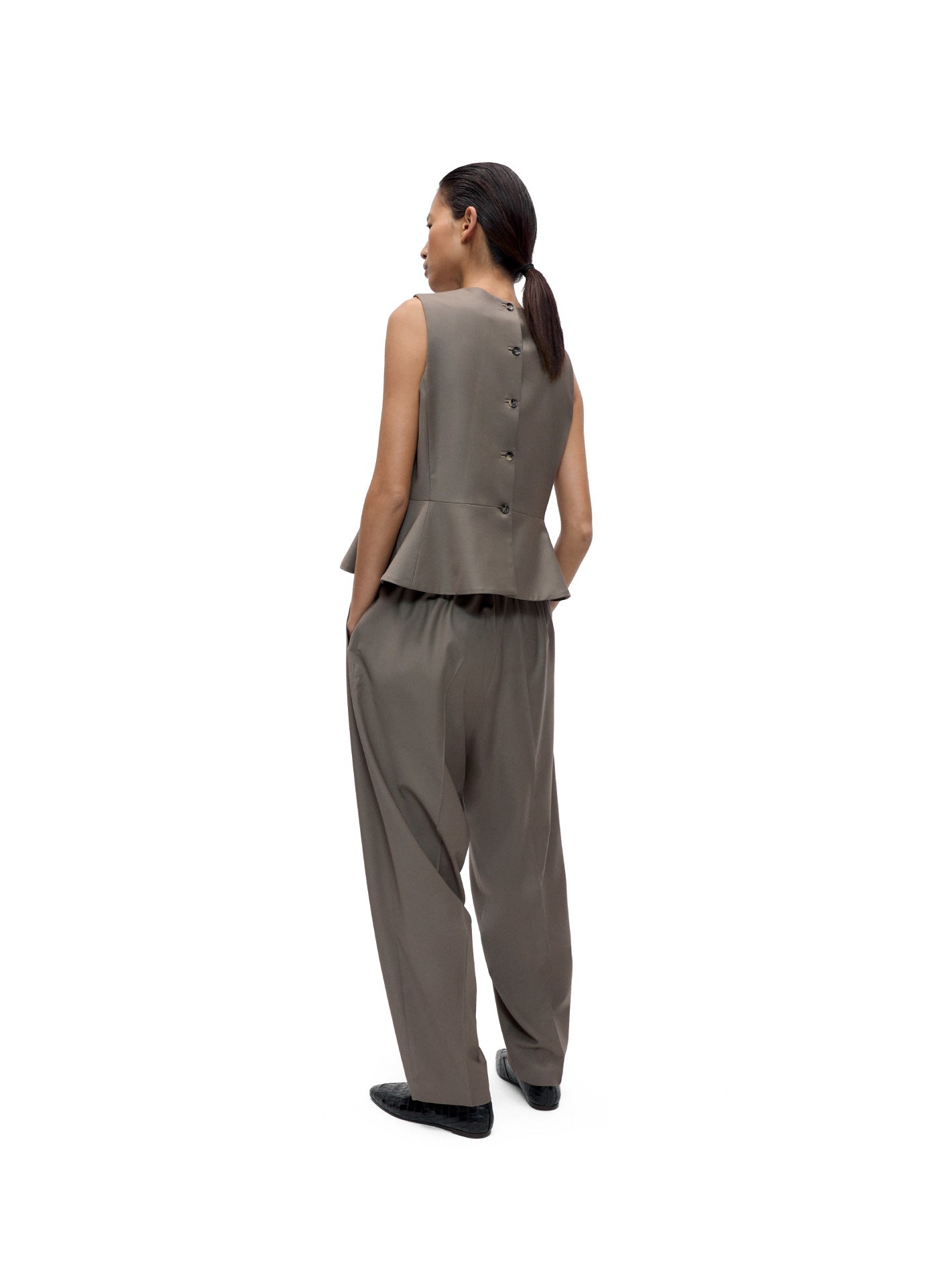 Tailored Peplum Vest Taupe