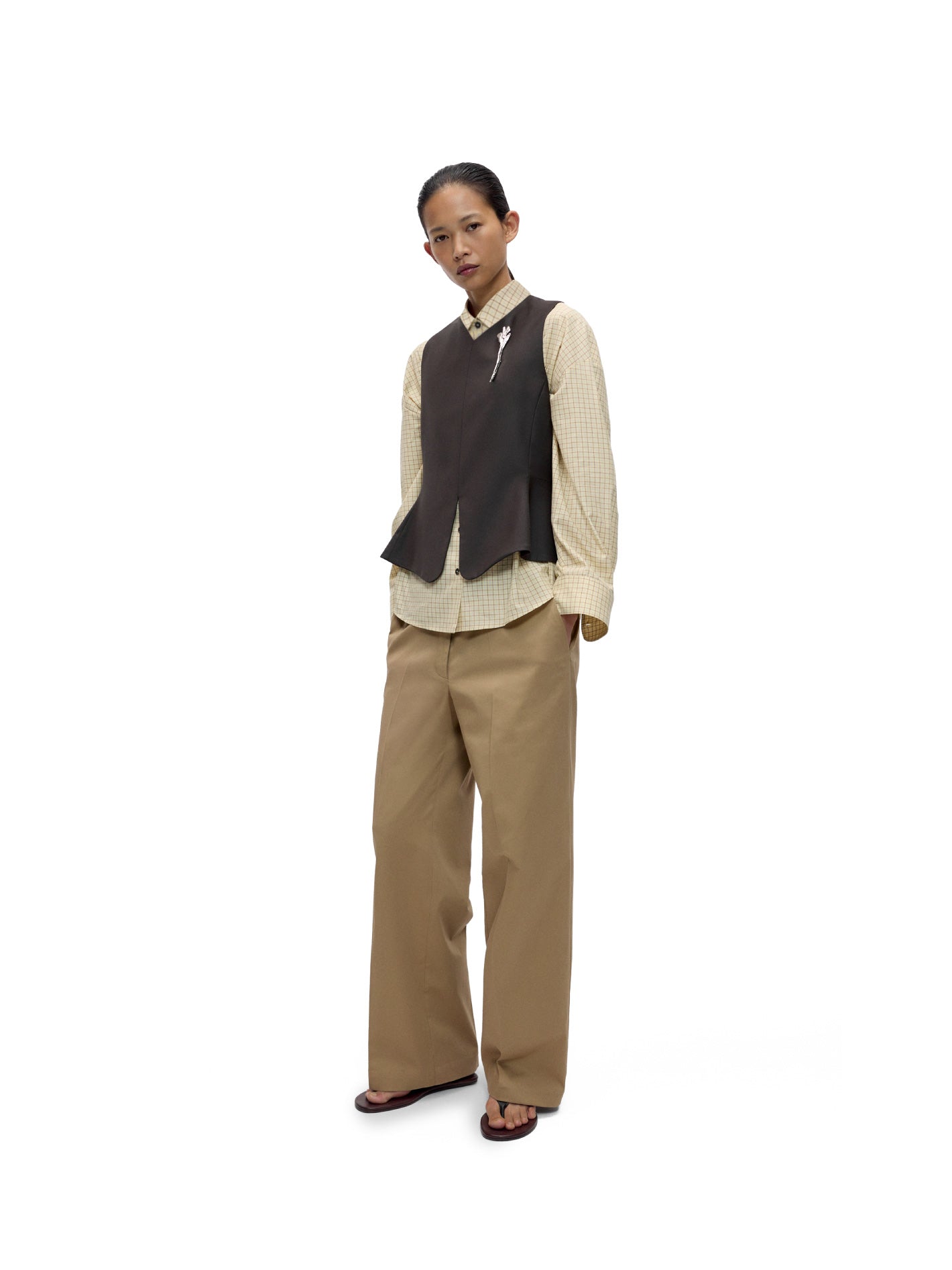 Tailored Peplum Vest Dark Brown
