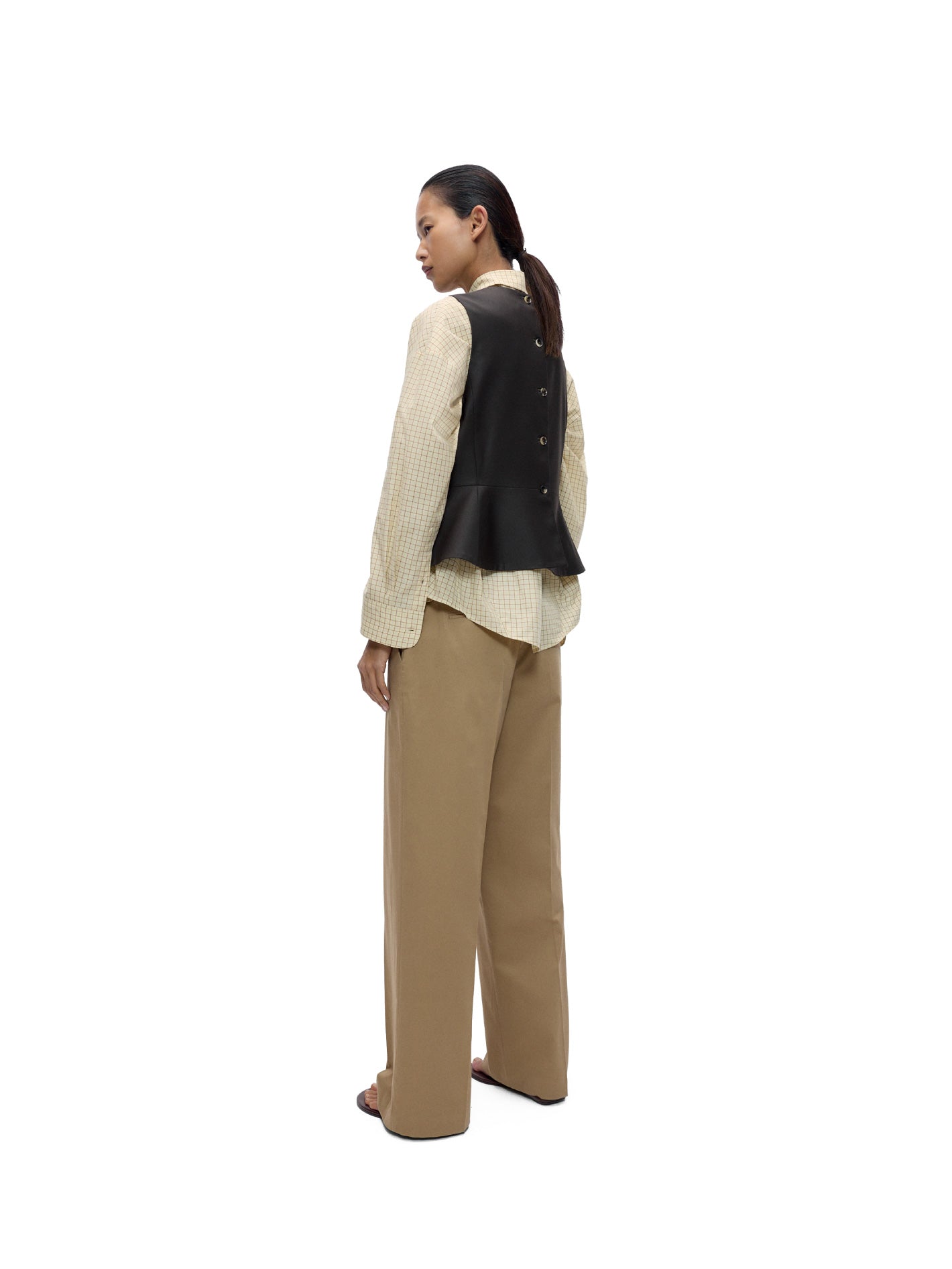 Tailored Peplum Vest Dark Brown