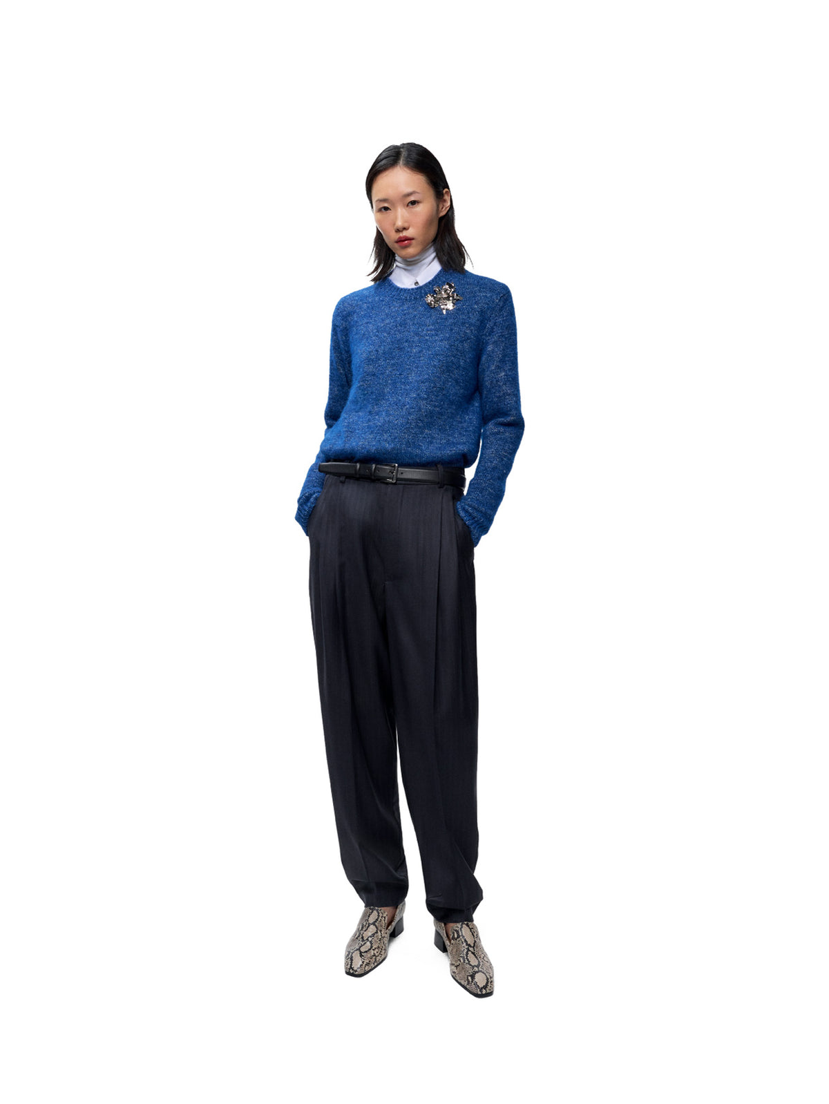 Tailored Pinstripe Carrot Pants Navy