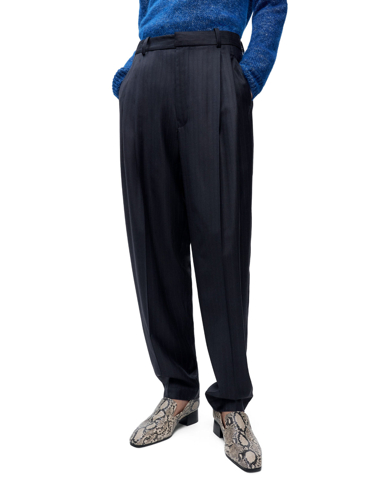 Tailored Pinstripe Carrot Pants Navy
