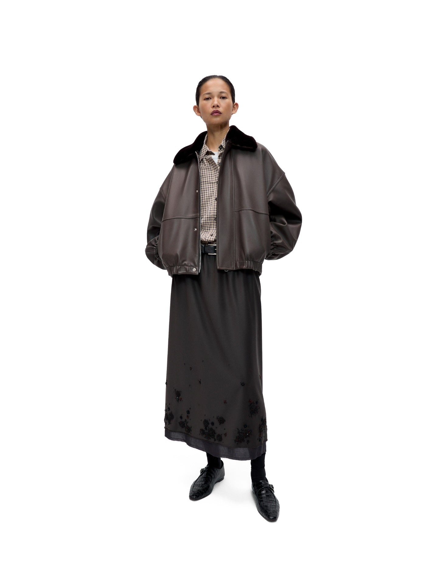Tailored Embellished Skirt Dark Brown
