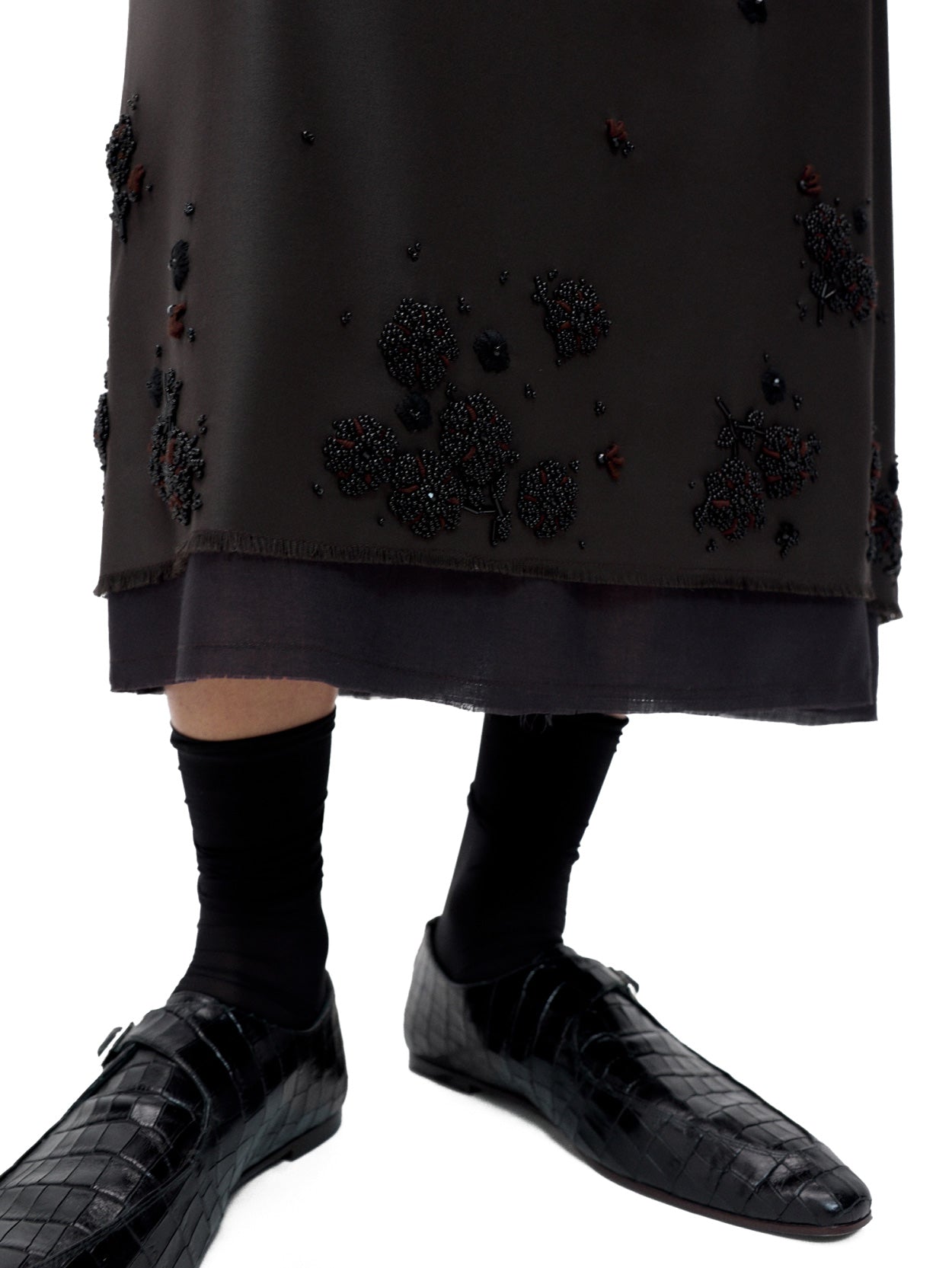 Tailored Embellished Skirt Dark Brown