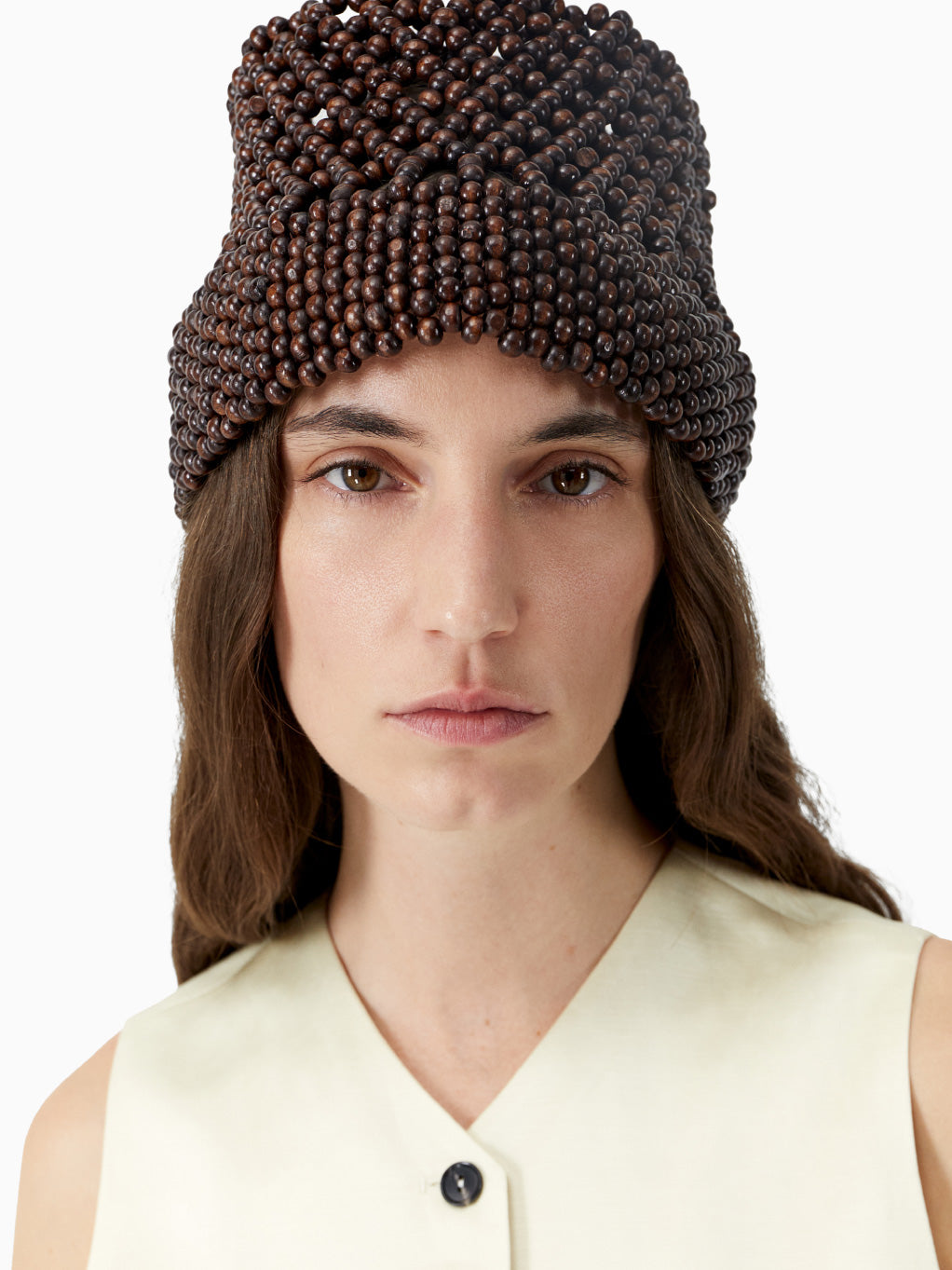 Wooden Beads Bucket Brown