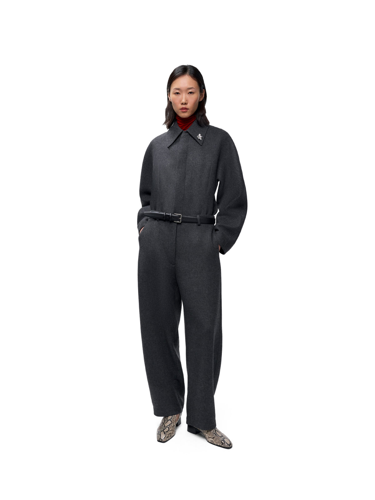 Wool Curved Pants Anthracite