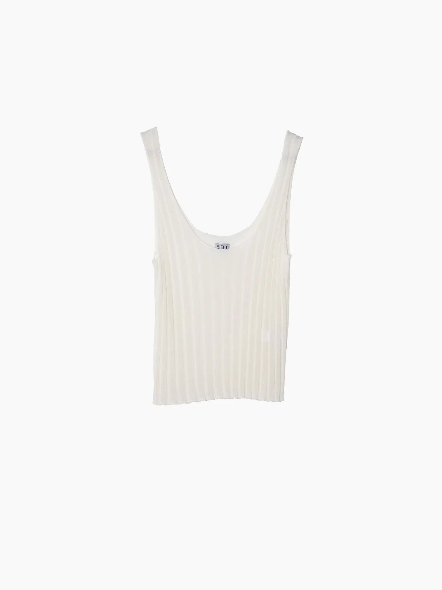 A Clava Top Ecru by Bielo with wide straps and a scoop neckline, available at bassalstore, displayed on a plain white background.