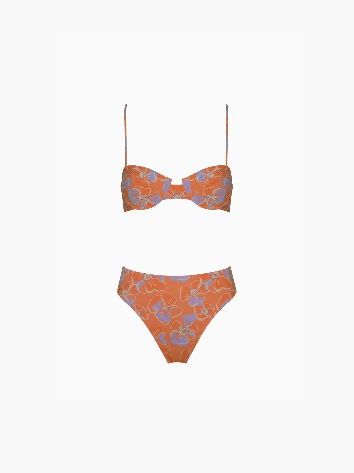 Cleo Bikini Mandarina by Pale, available at Bassalstore. The top features thin adjustable straps, and the bottom boasts a fashionable high-waisted cut.