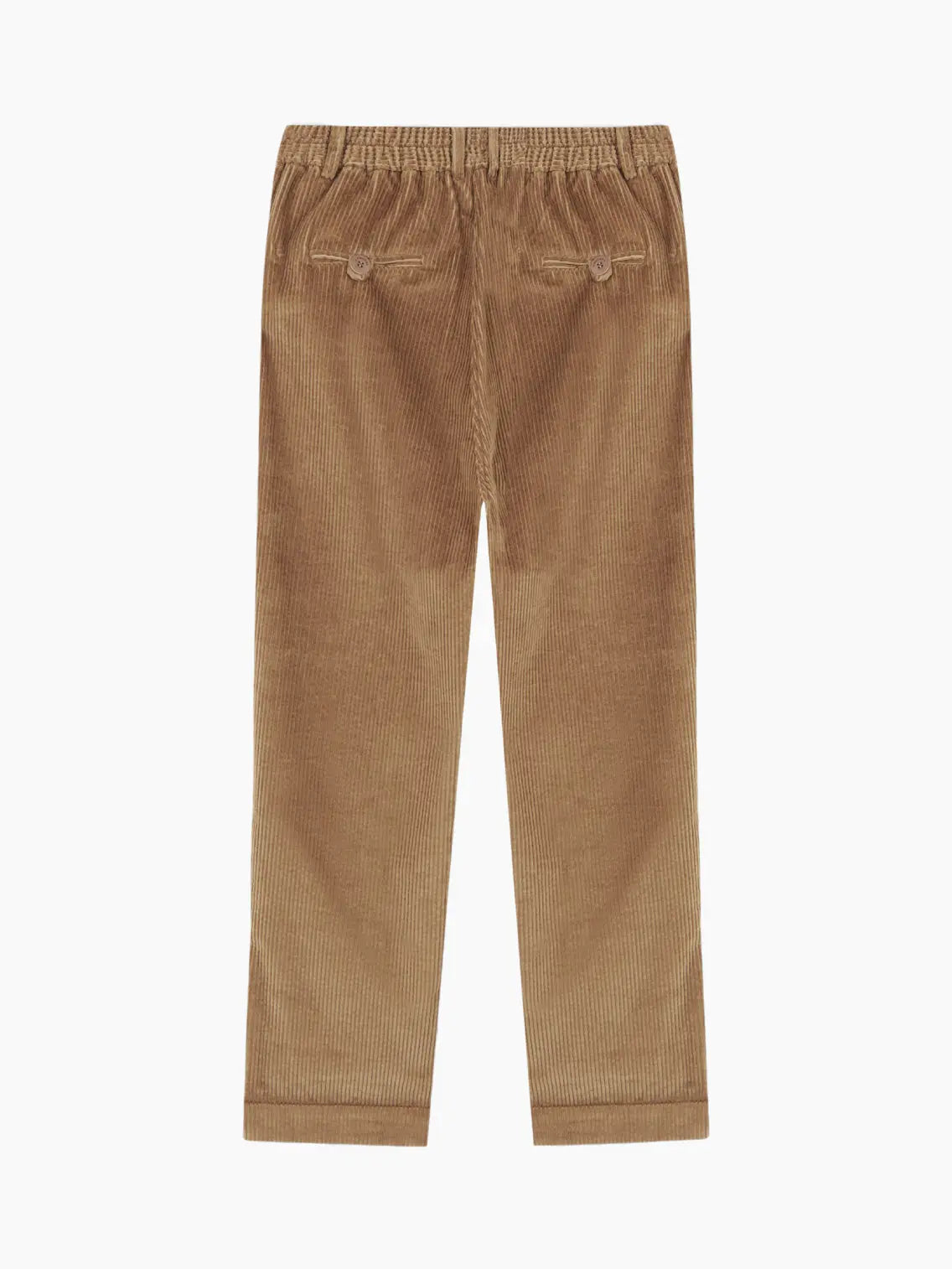 A pair of brown, straight-leg corduroy pants with a textured vertical ribbing pattern, featuring a button and zipper closure, belt loops, and front pleats. The Cotton Corduroy Pants Miel by Cordera are laid flat against a plain white background, reflecting the sophisticated style found at Bassalstore in Barcelona.