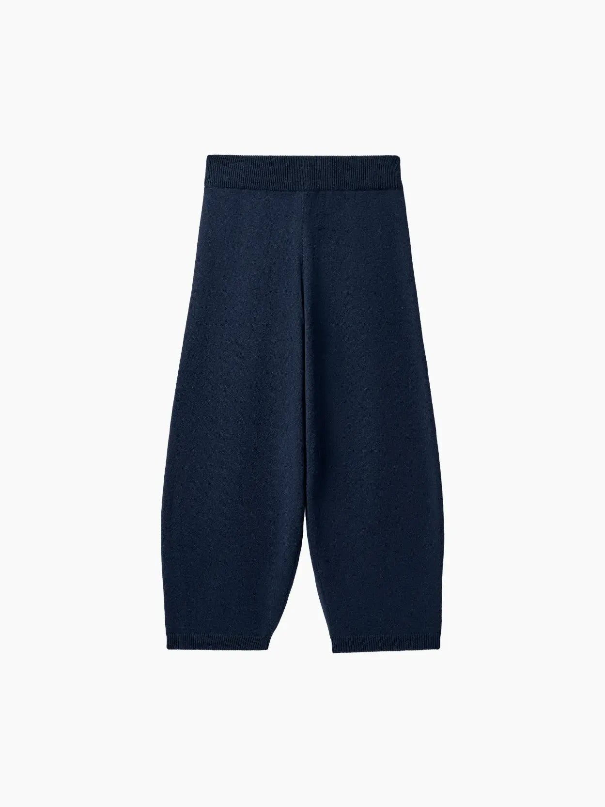 A pair of Cotton Knitted Pants Navy from Cordera with a ribbed elastic waistband. The pants appear to be made of a soft material, suitable for casual wear. The background is plain white.