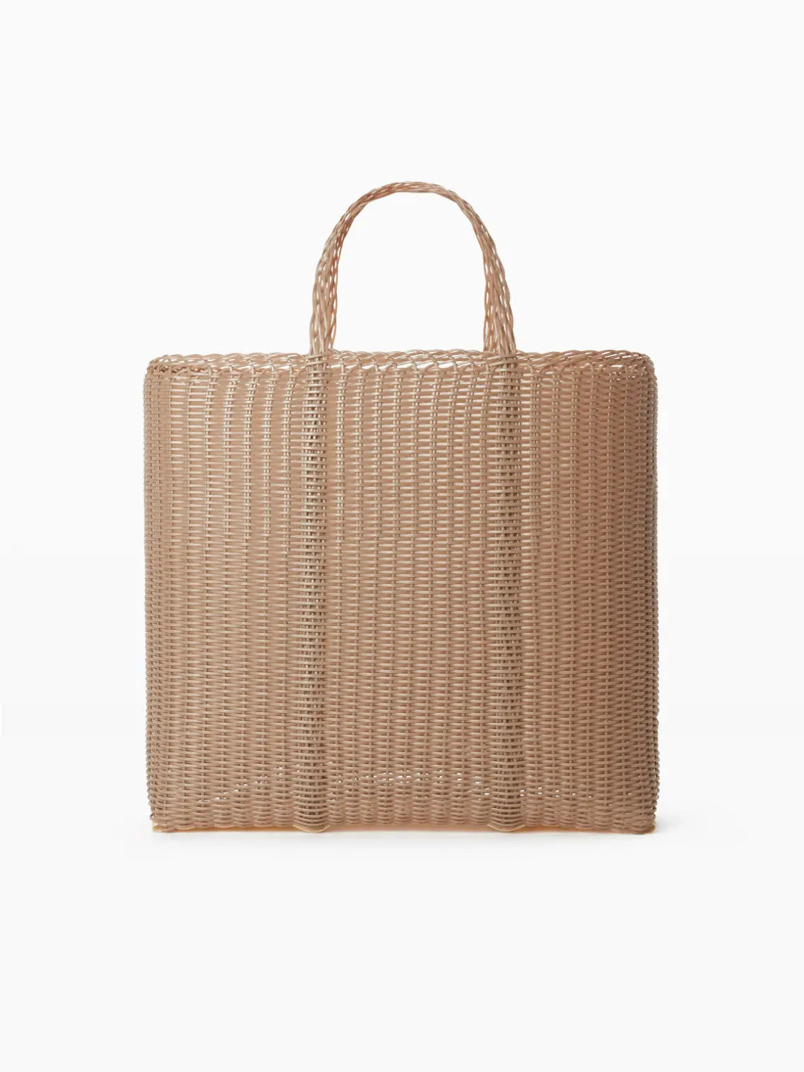 A Palorosa Flat Large Powder Bag from Bassalstore with two short handles is placed against a white background. The rectangular-shaped bag, inspired by Barcelona's chic style, features a grid-like pattern created by the interlacing material.