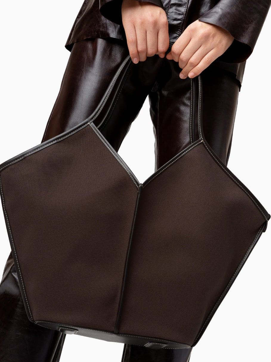 Calella Leather-trimmed Organic Cotton Tote Bag Dark Brown