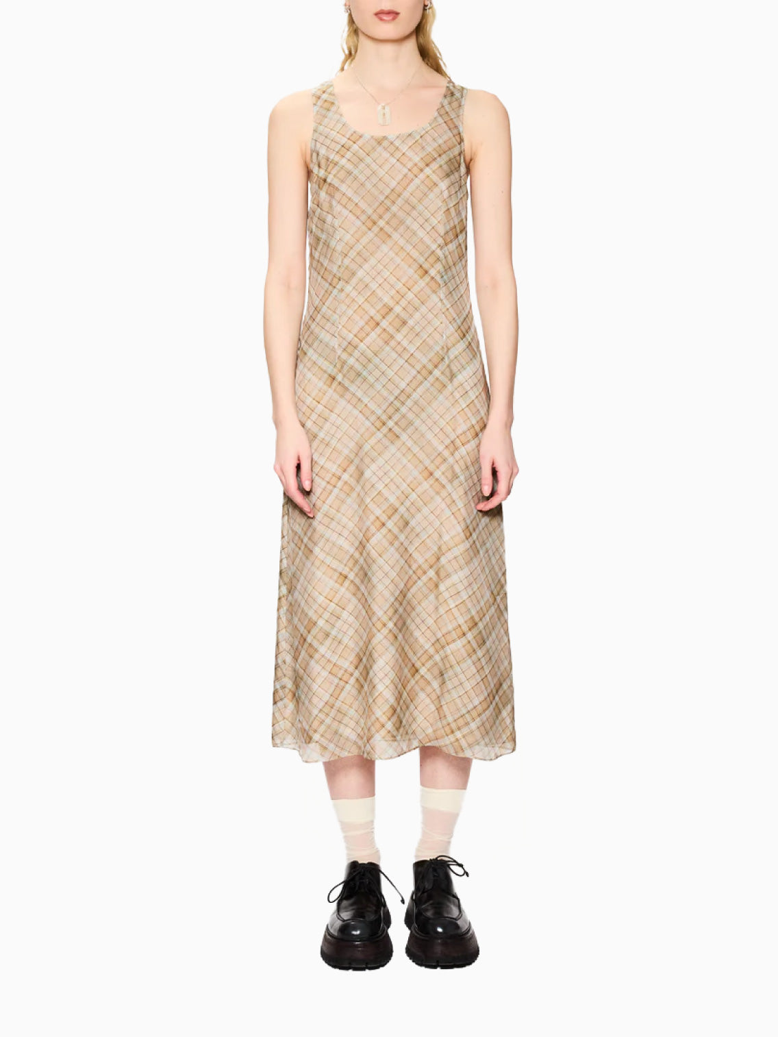 Glass Dress Painted Beige Check Silk