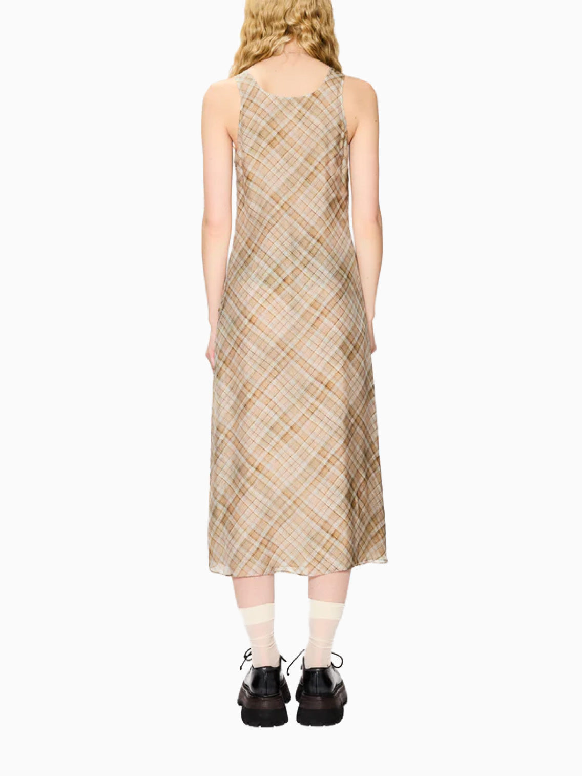 Glass Dress Painted Beige Check Silk