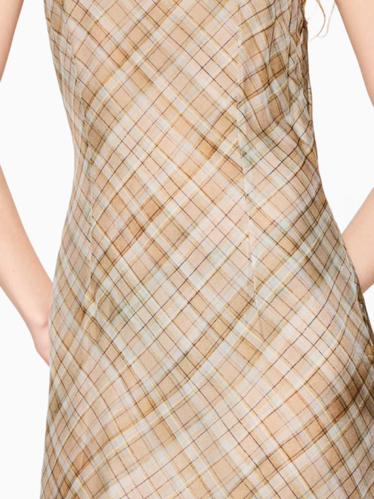 Glass Dress Painted Beige Check Silk