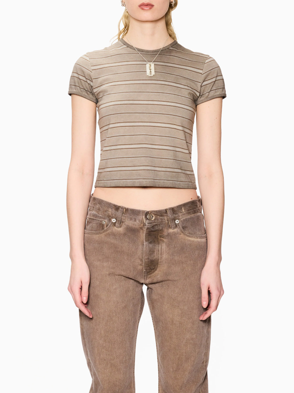 Vile Tee Overdyed Beige Stripe