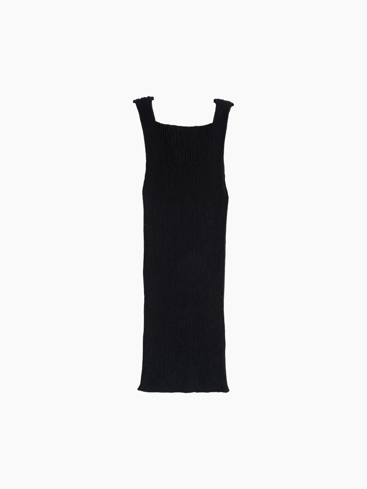 A sleeveless, black ribbed knit top with a square neckline. The top is of midi length and has a fitted silhouette, suitable for casual or semi-formal wear. The fabric appears to be stretchy and comfortable. Perfectly captured against a plain white background, this stylish piece is available at Bassalstore in Barcelona.

Product Name: Junko Top Black
Brand Name: Rus