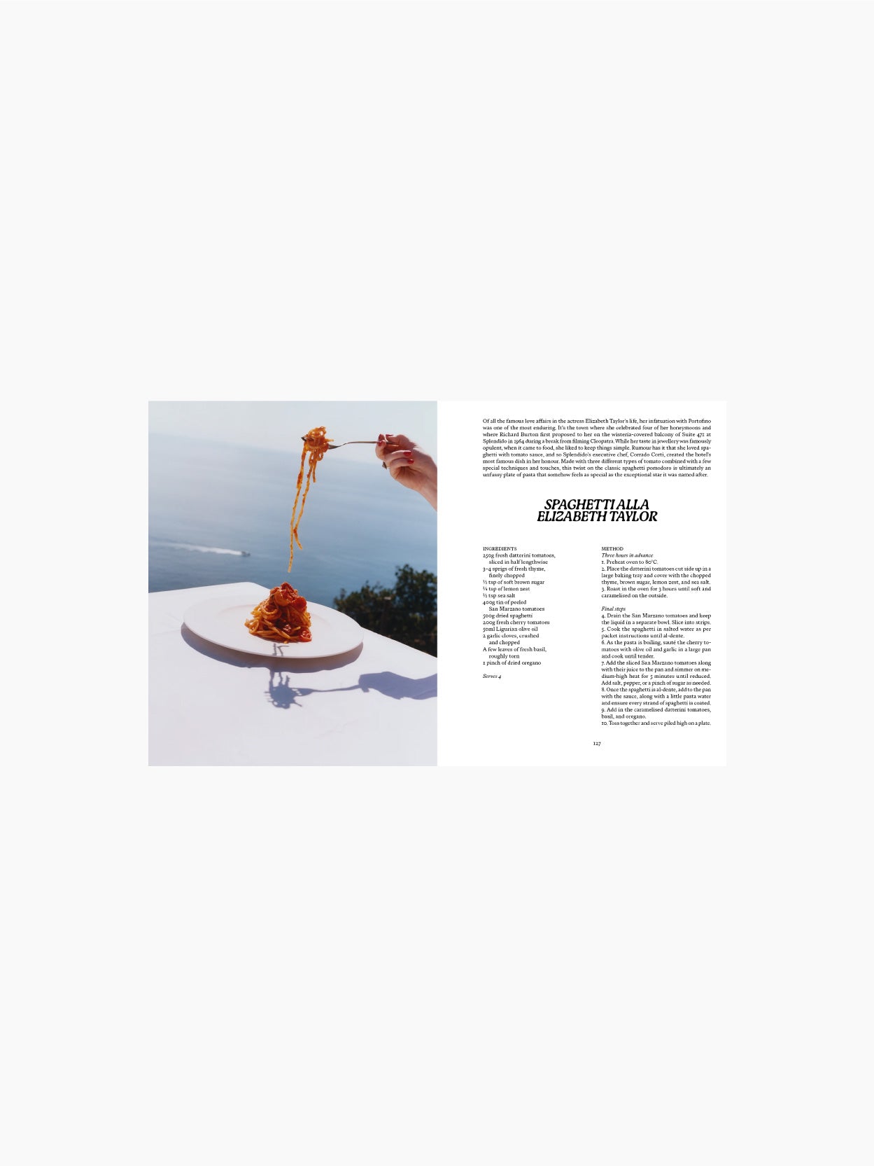 A cookbook titled "LIGURIA: Recipes & Wanderings Along the Italian Riviera," featuring a yellow spine and a cover image of a person enjoying Ligurian cuisine with a plate of pasta with sauce. The background includes a table setting with cutlery and another dish, capturing the essence of the Italian Riviera. "Apartamento" is printed at the bottom of the cover.