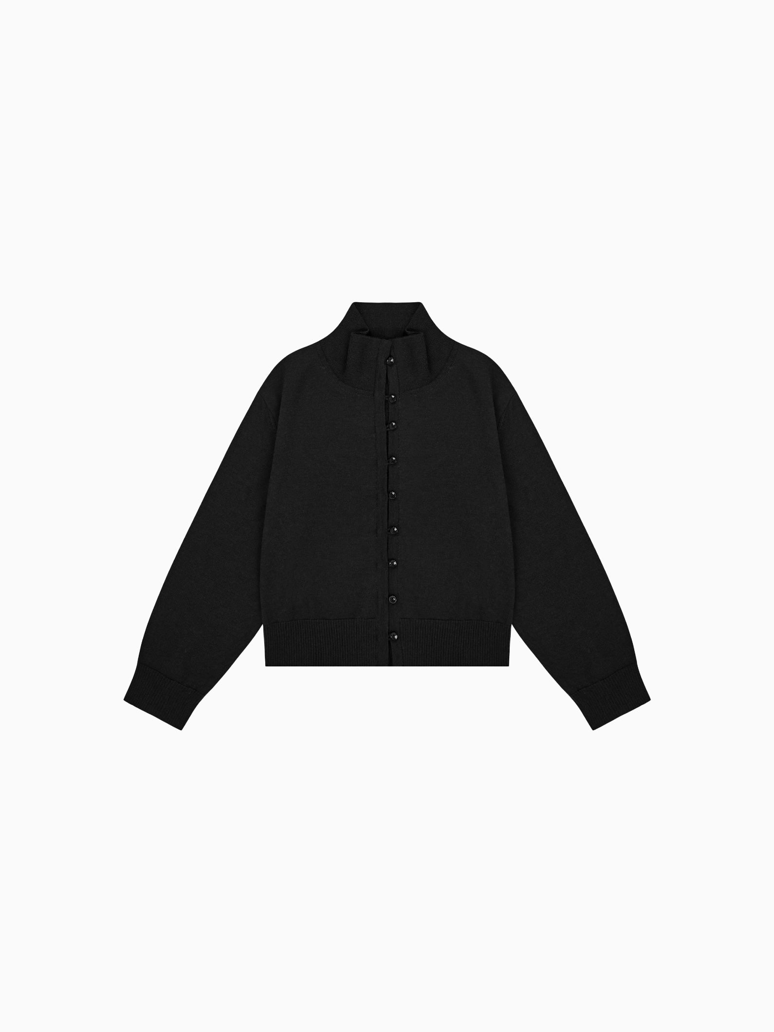 High Neck Knit Cardigan Black