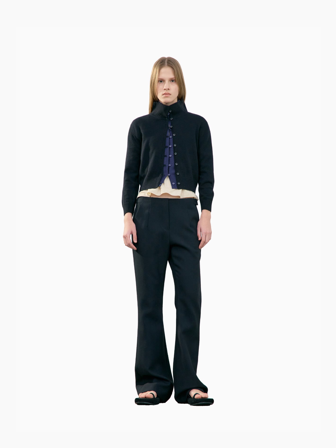 High Neck Knit Cardigan Black