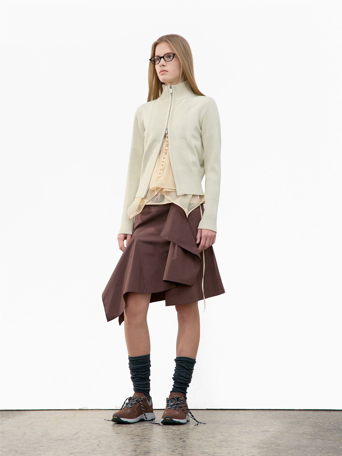 Unbalance Drape Mini Skirt Brown