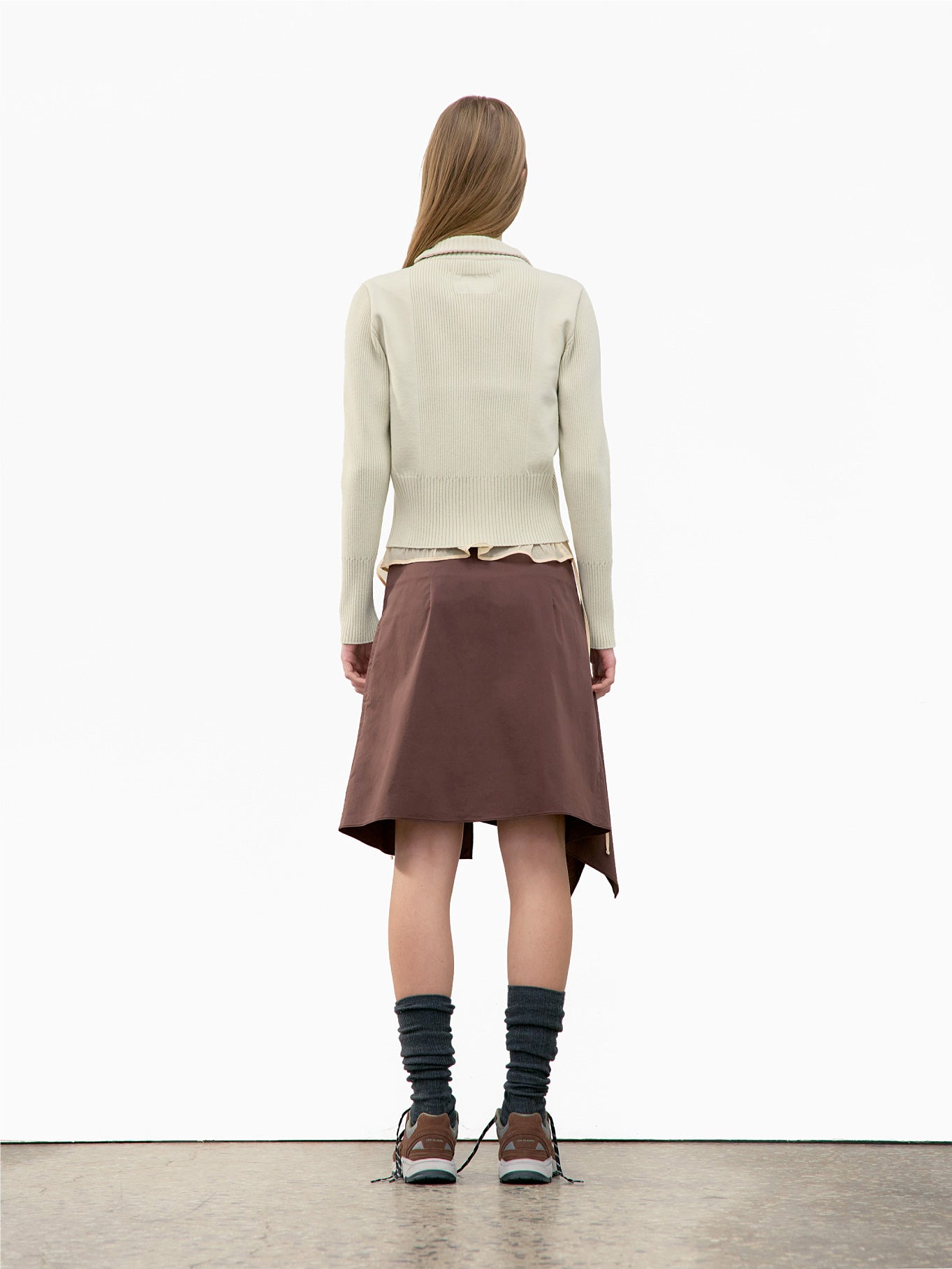 Unbalance Drape Mini Skirt Brown