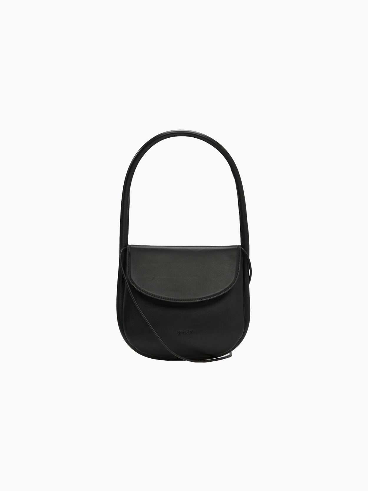 Marsèll's Mezzotonda Hand Bag Black exemplifies refined minimalism with its curved top and single strap. Crafted from 100% leather, this sleek black handbag features a flap closure and a smooth, modern design. Its elegant and contemporary style makes it ideal for both casual and formal occasions.