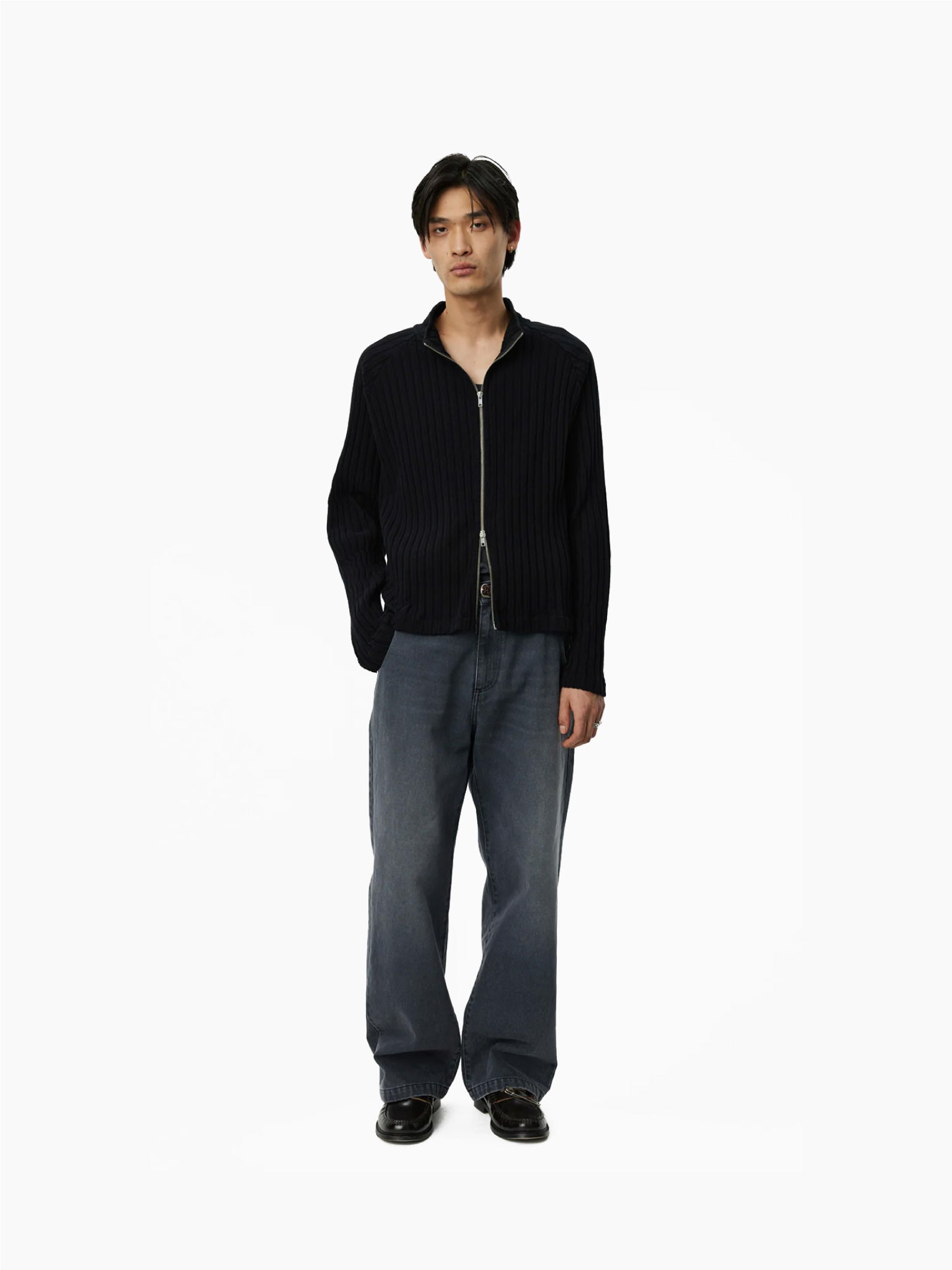 Leisure Zip Up Black Rib