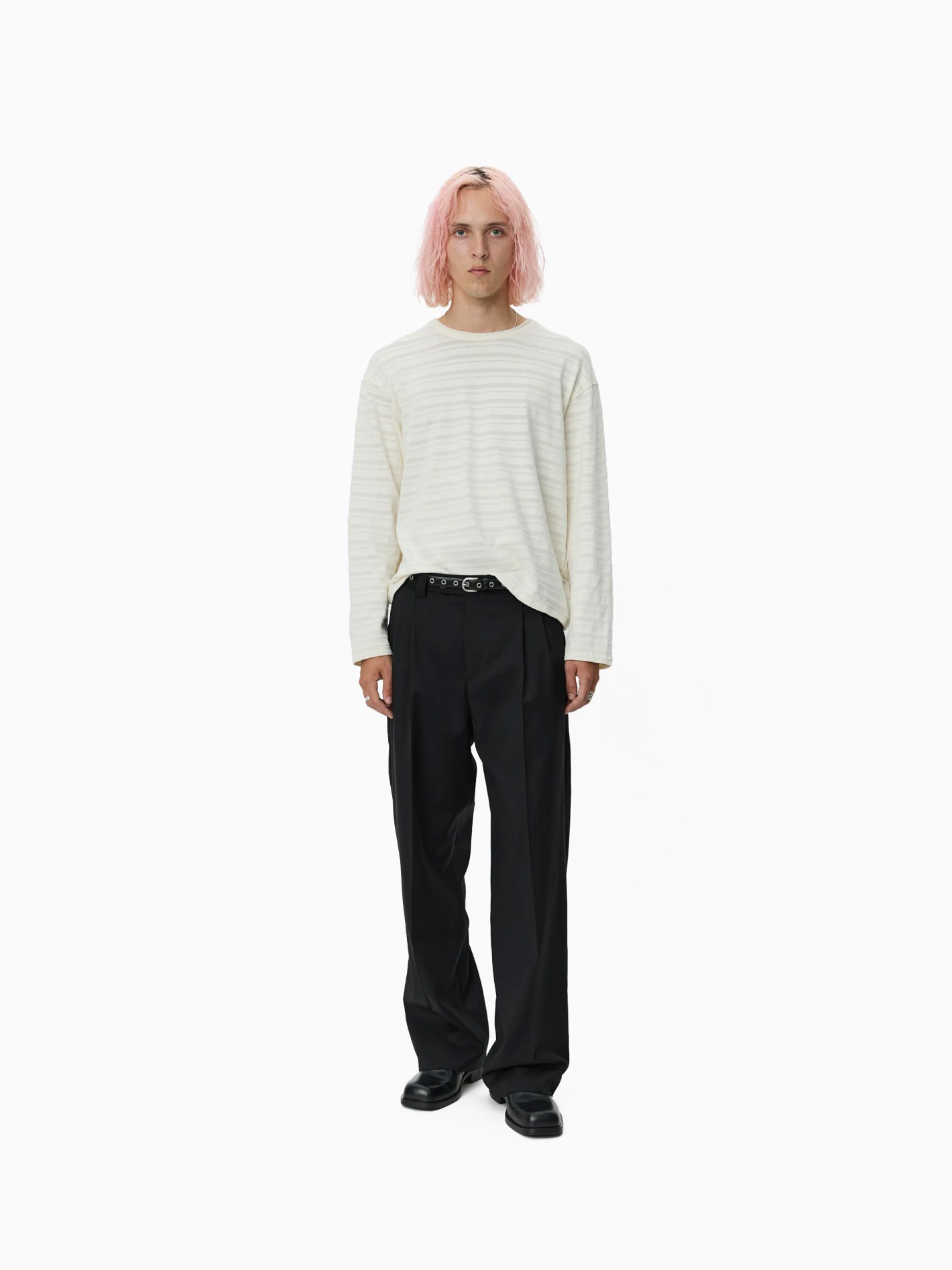 Round Neck Sweater Off White Stripe