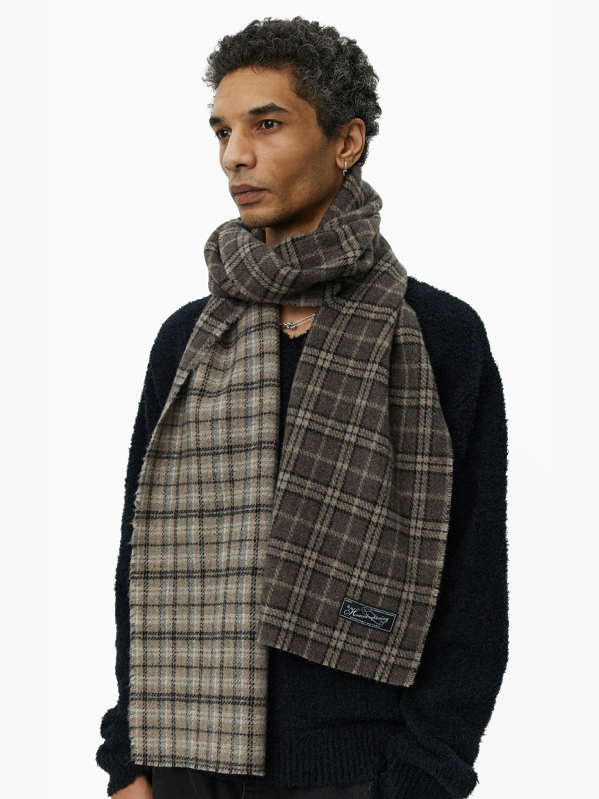 Wool Scarf Brown Double Face Check