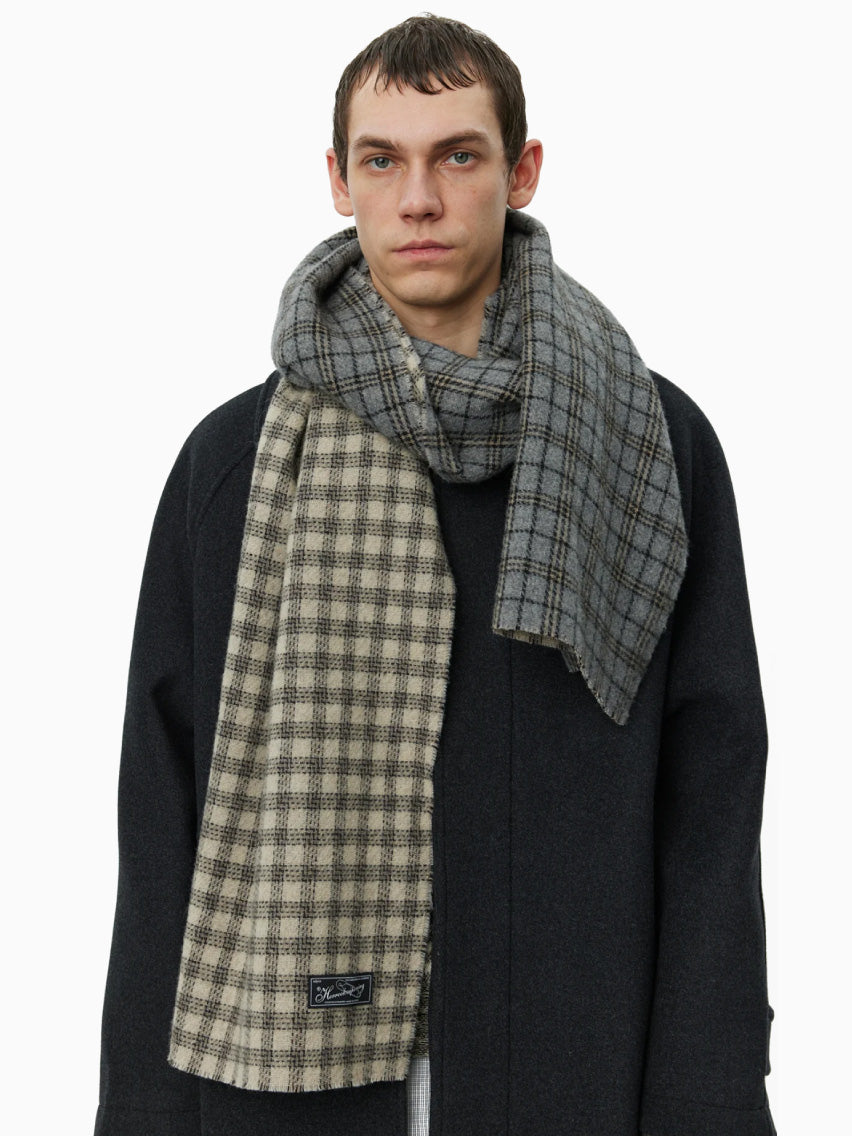 Wool Scarf Grey Double Faced Check