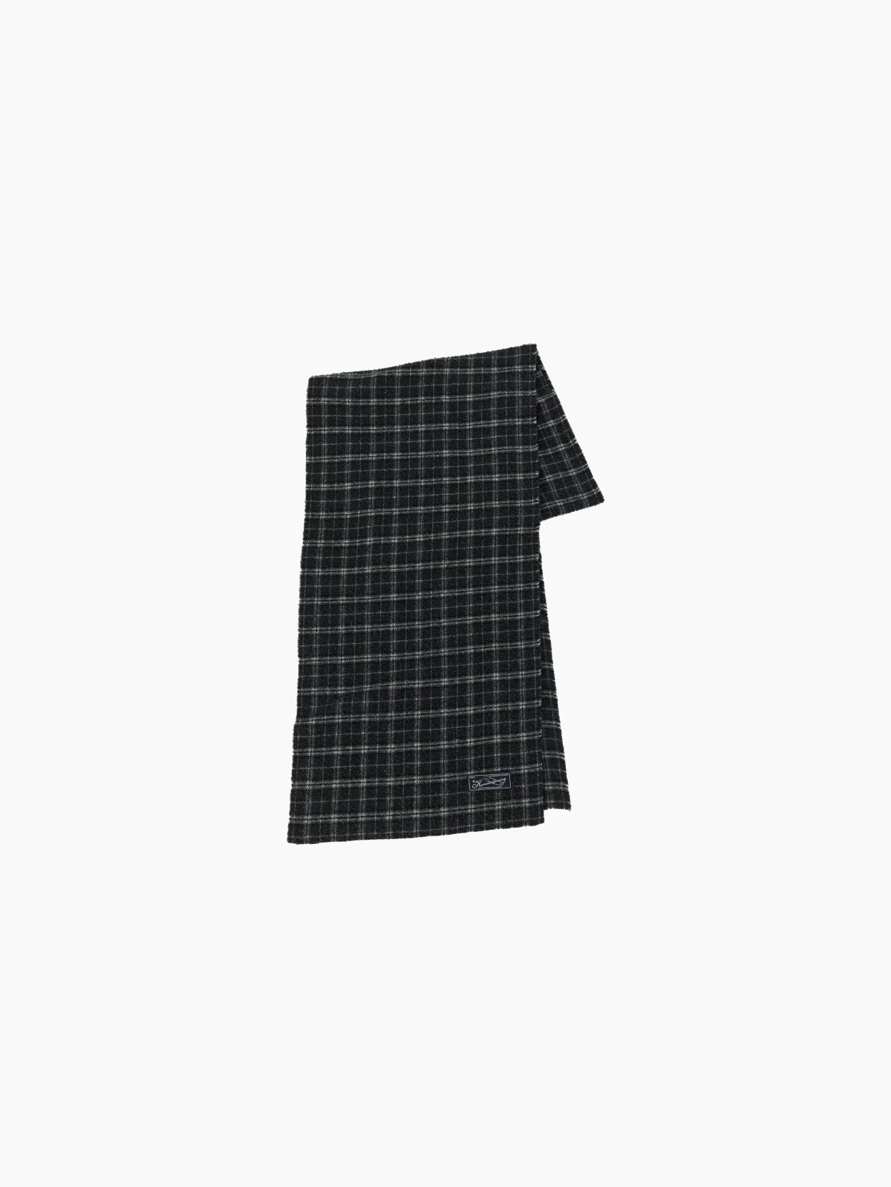 Wool Scarf Dark Grey Check Fuzz