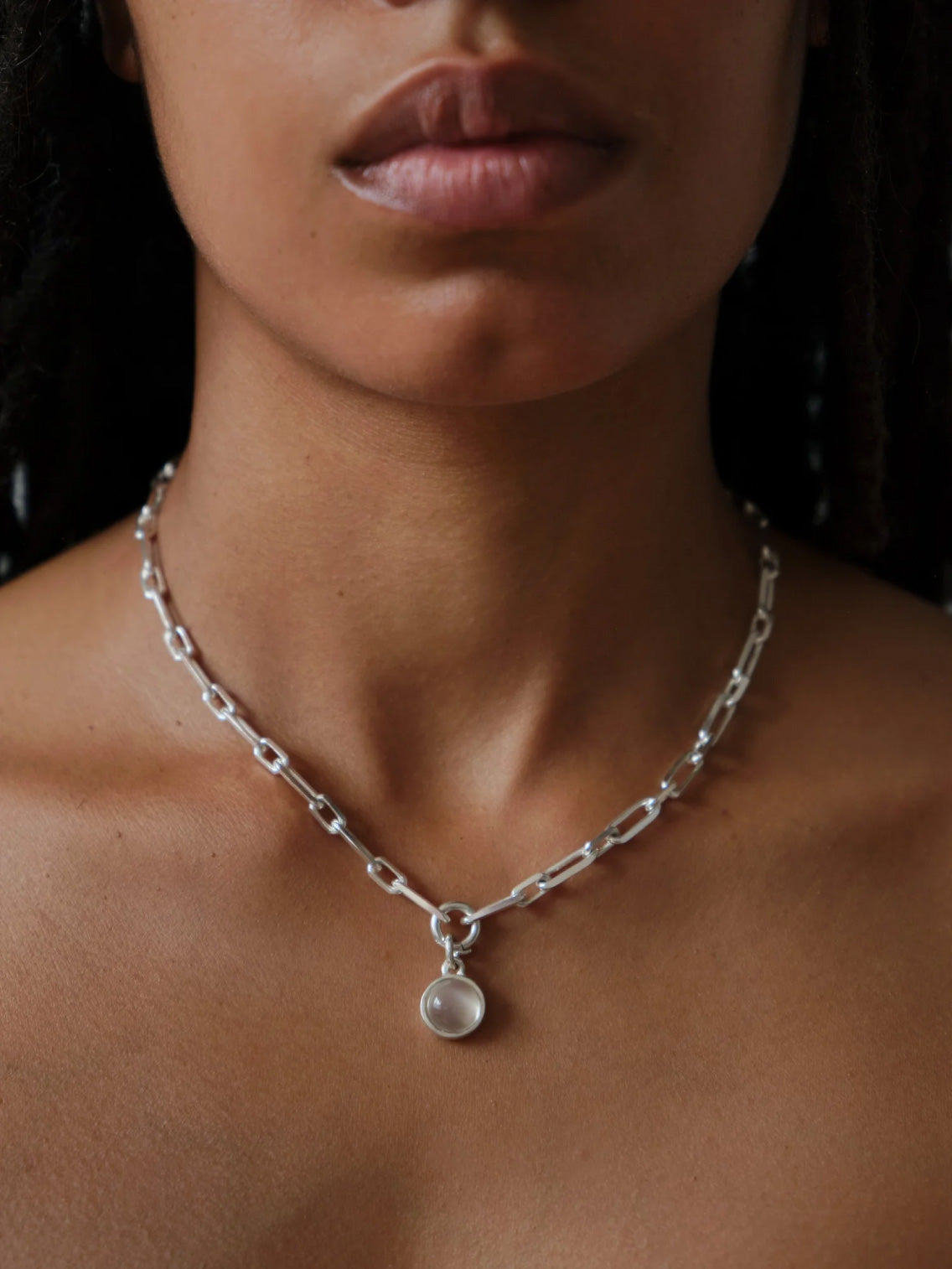 Thick Square Chain Necklace with Charm