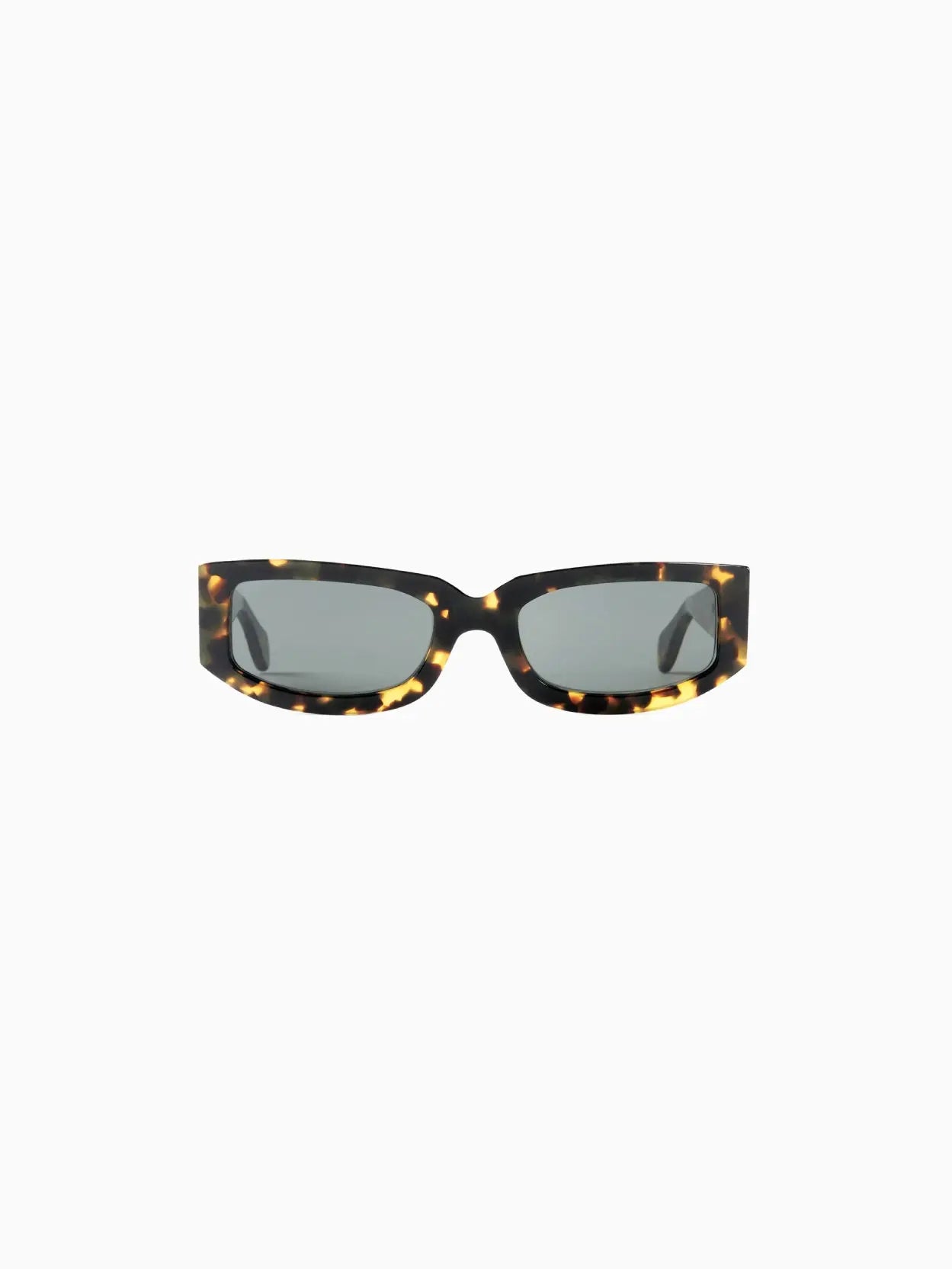 The Sunnei Prototipo 1.1 Sunglasses Havana with rectangular frames in a tortoiseshell pattern have dark and slightly reflective lenses. The design, available at Bassalstore in Barcelona, is bold and stylish.
