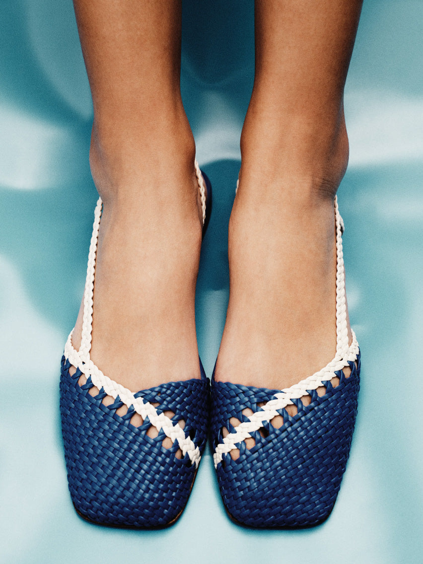 Rondaia Woven Asymmetrical Sandal Blue