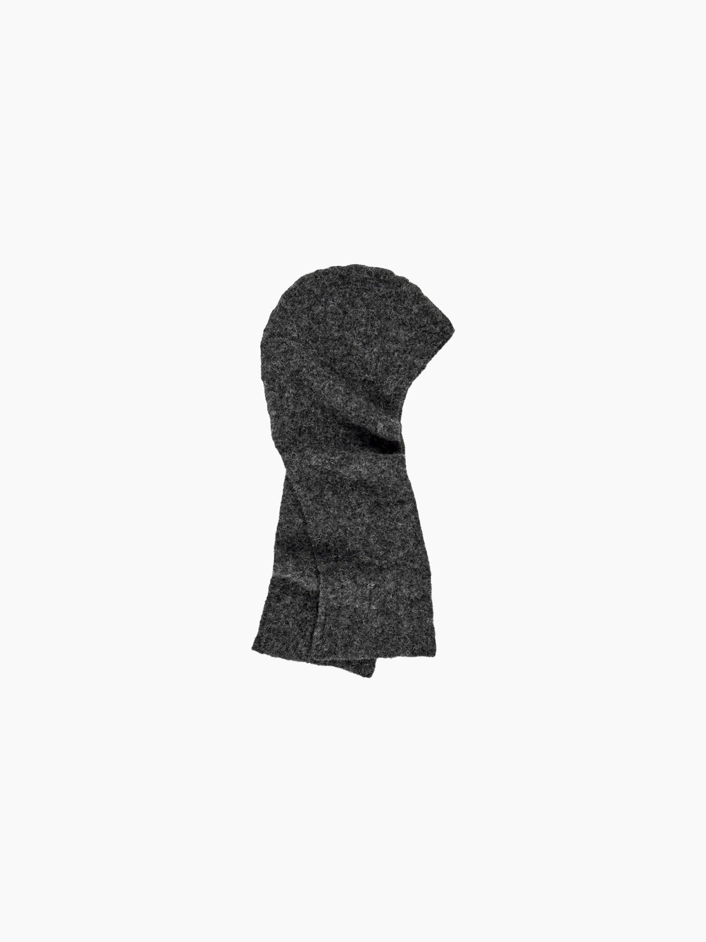 The Mimi Headpiece Graphite by Rus, made from luxurious Italian yarn, showcases a simple, textured knit design in gray and is displayed on a plain white background.