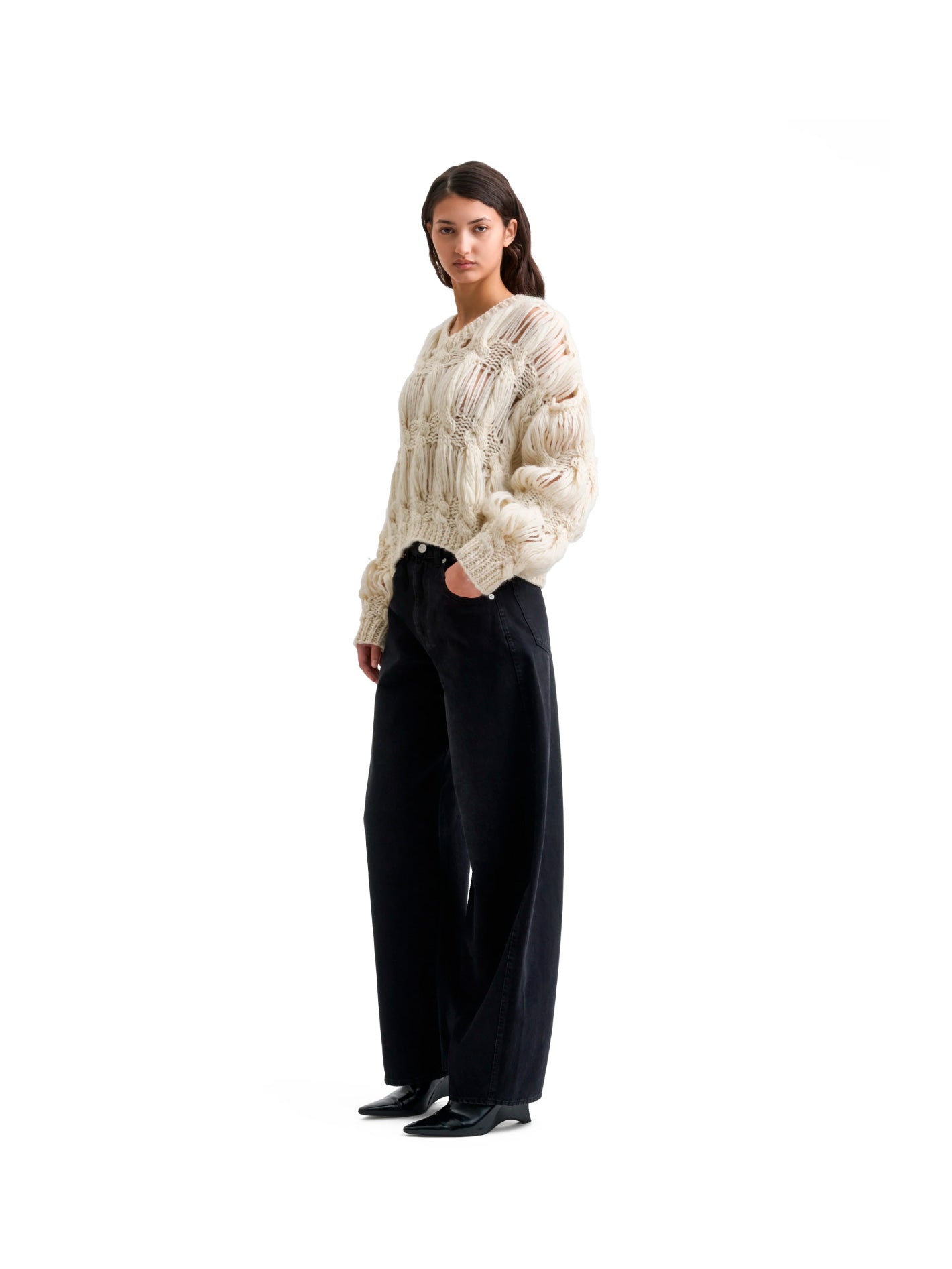 Open Cable Knit Sweater Ecru