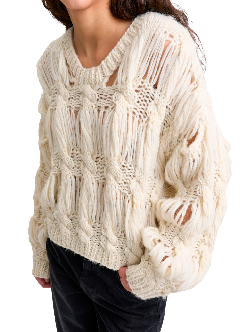 Open Cable Knit Sweater Ecru