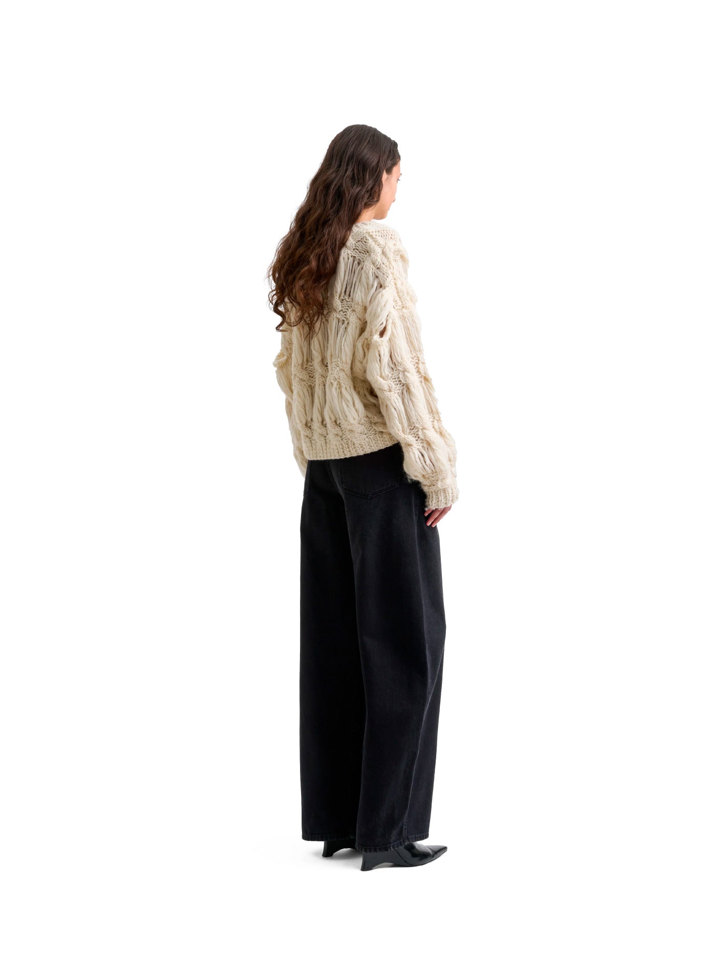 Open Cable Knit Sweater Ecru