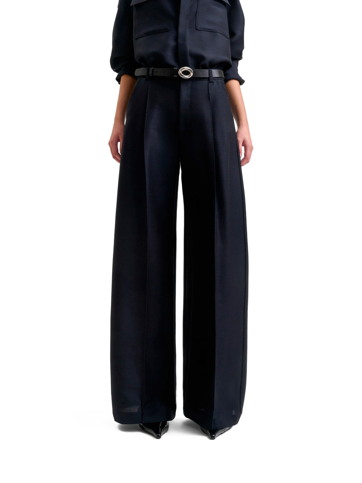 Pleated Wide Trousers Dark Navy