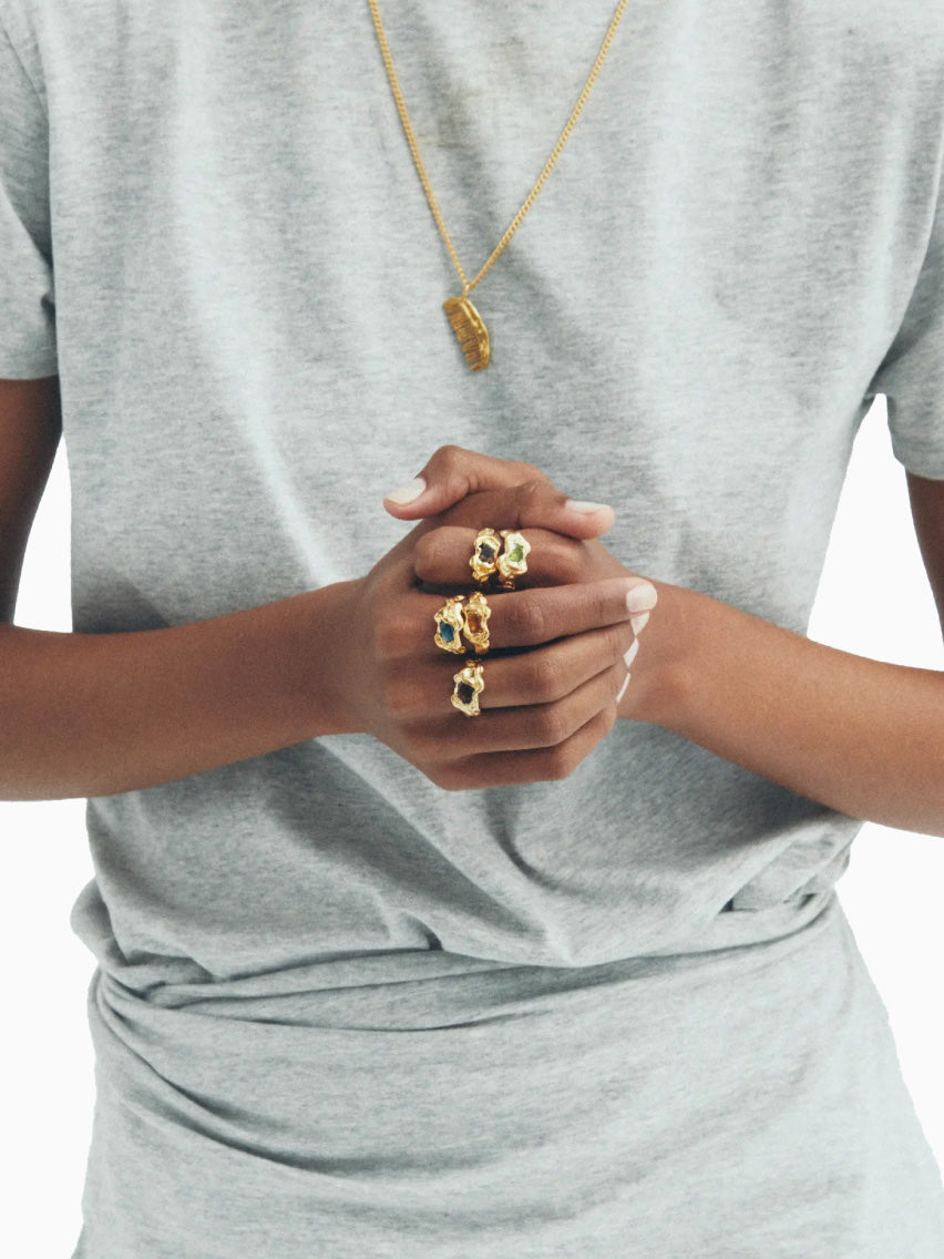 Ola Gold Pleated Green Ring